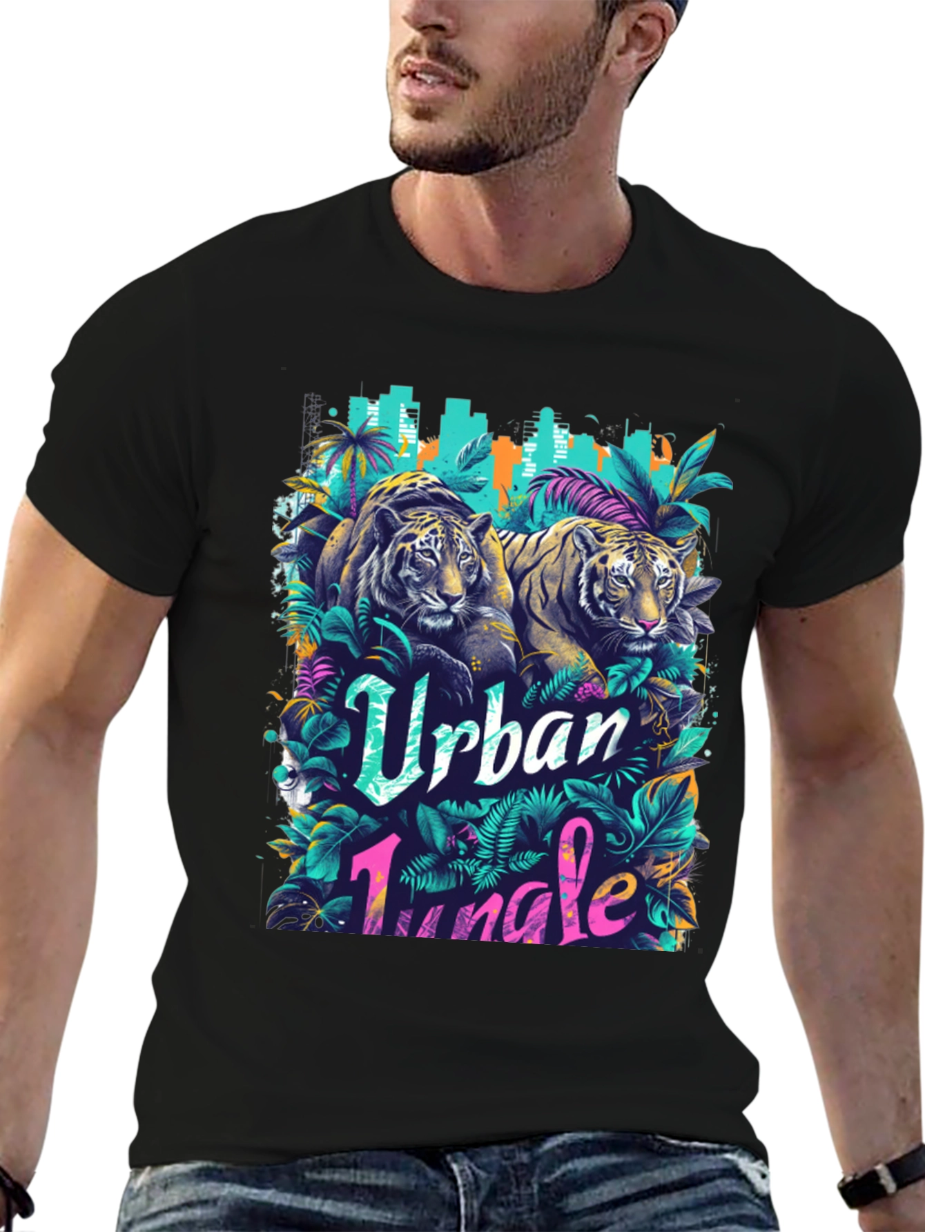 Black Urban Jungle Tiger Graphic T-Shirt view 6