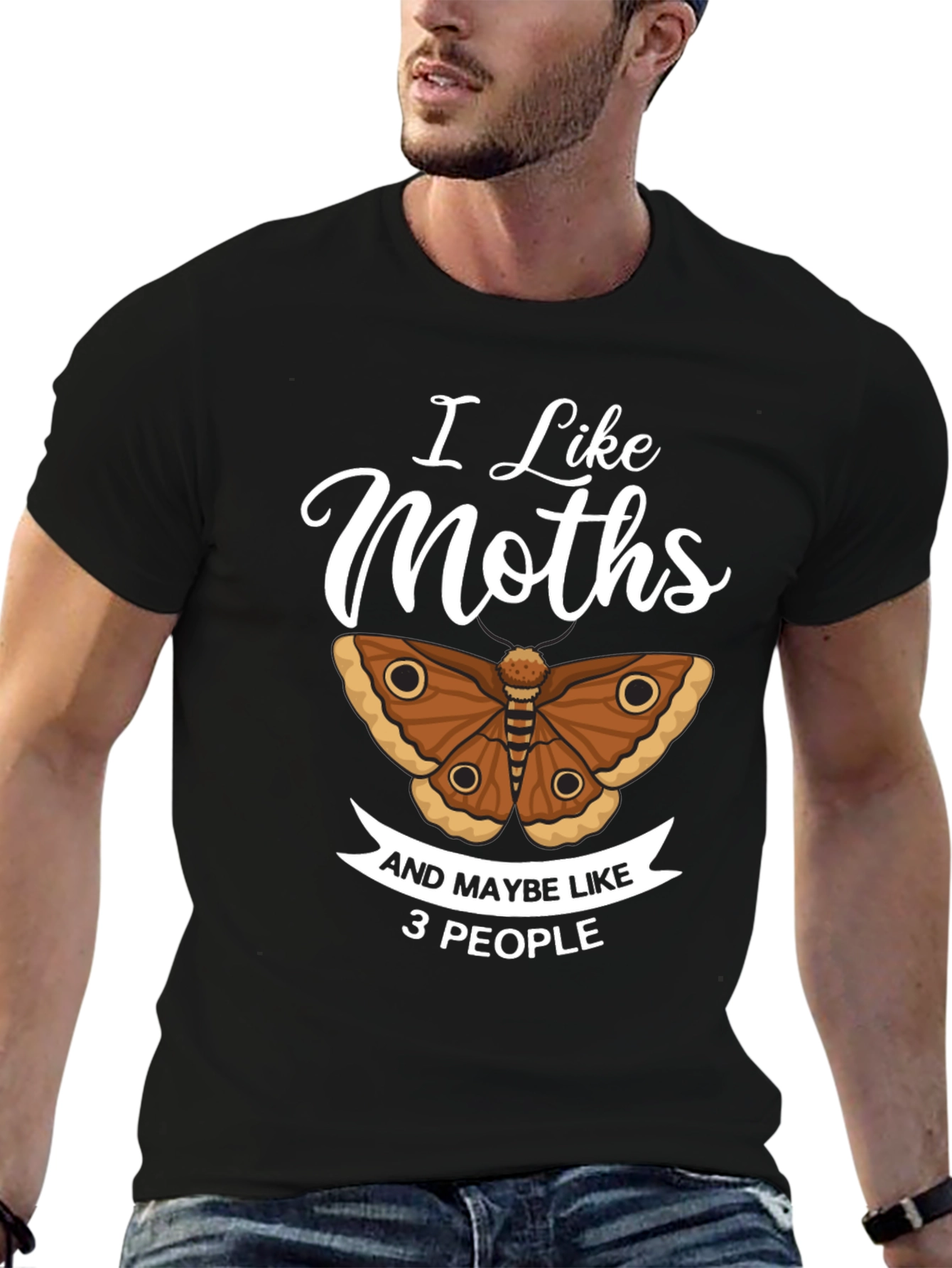 Black I Like Moths and Maybe Like 3 People T-Shirt view 6