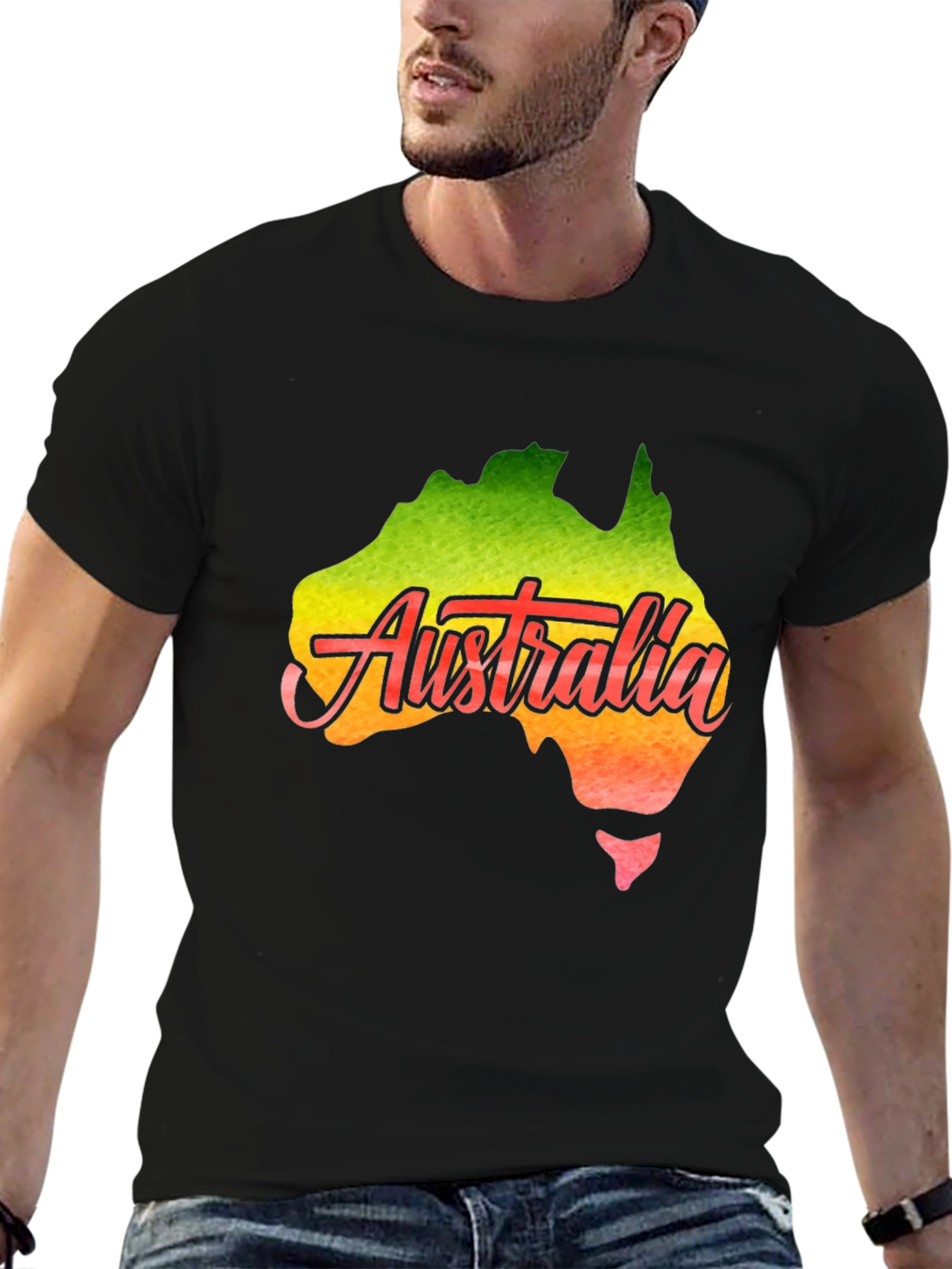 Black Australia Map T-Shirt - Black Cotton Graphic Tee view 6