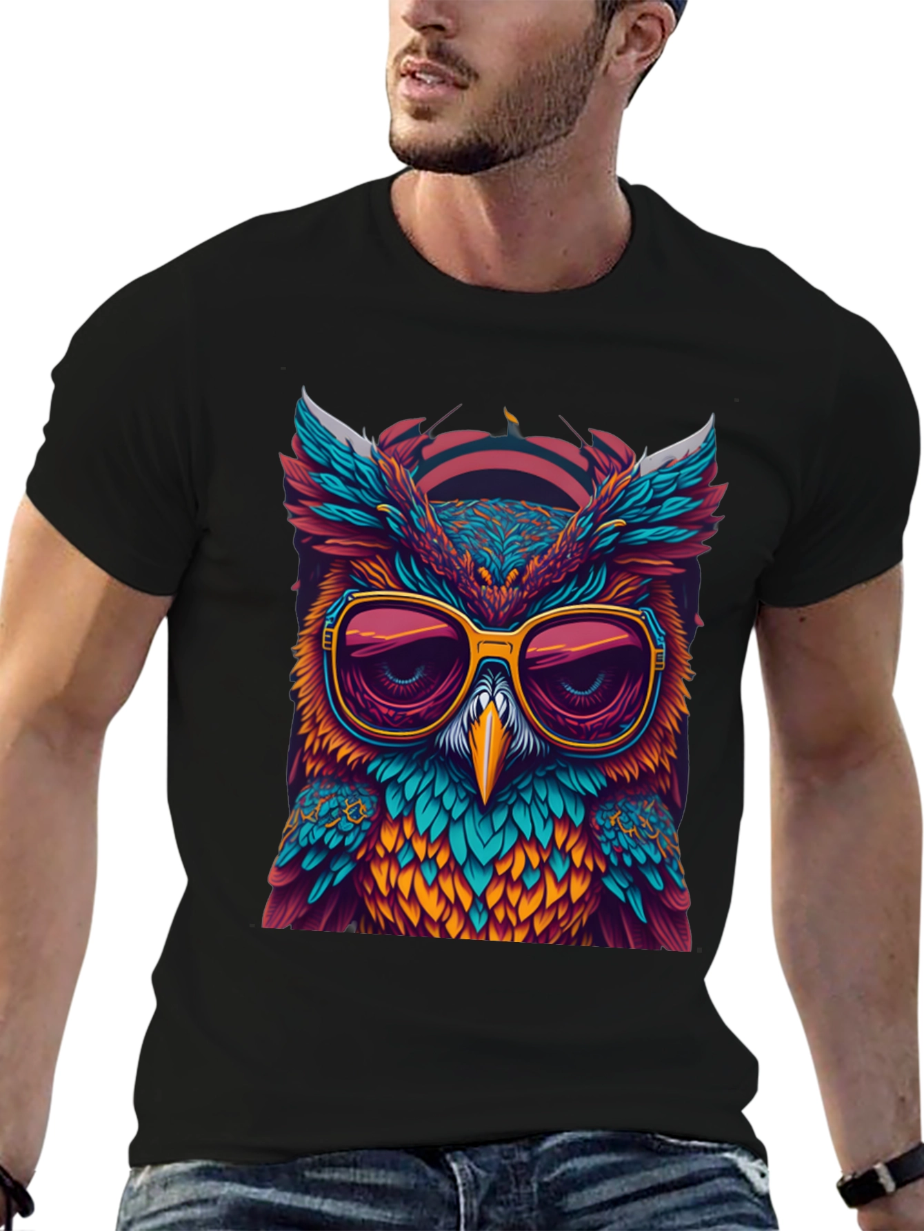 Black Cool Owl Graphic Tee - Unique Design view 6