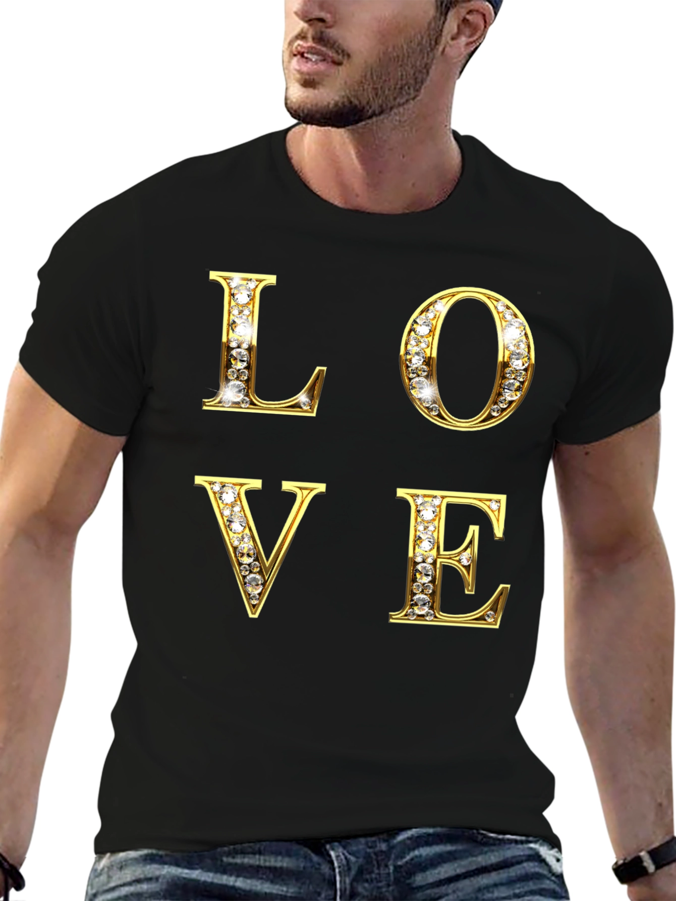 Black LOVE Diamond Letter Graphic Tee - Stylish & Eye-catching view 6