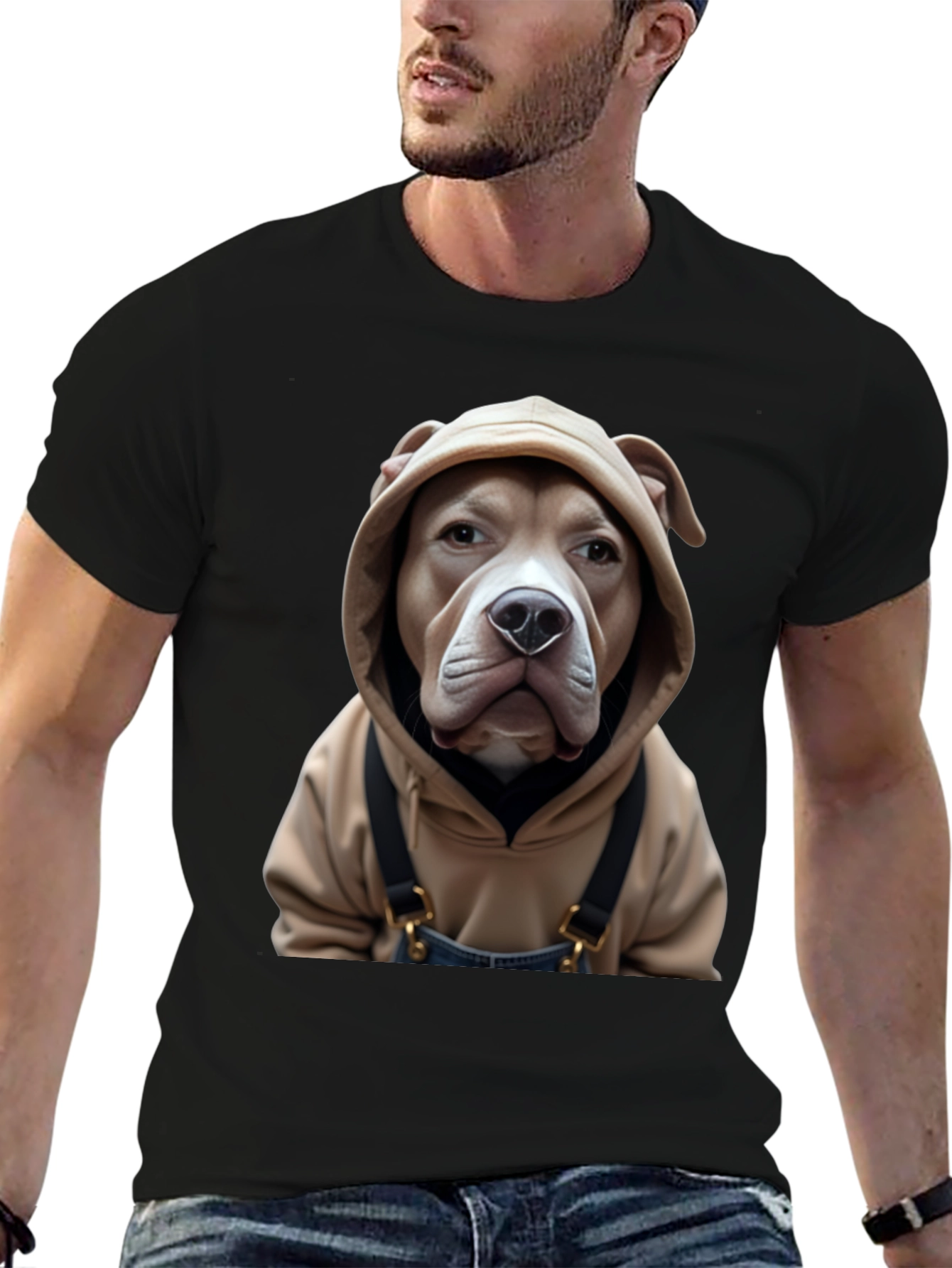 Black Dog in Hoodie T-Shirt - Novelty Graphic Tee view 6
