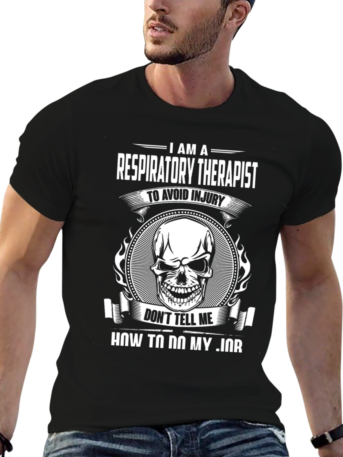 Black Respiratory Therapist Skull Graphic T-Shirt view 6