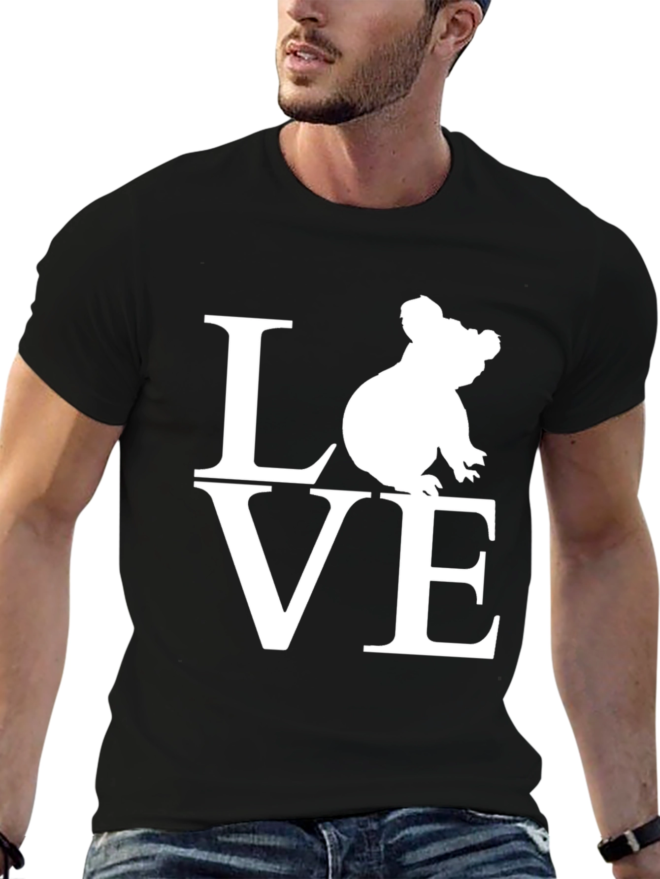 Black Koala Love Graphic Tee - Black Cotton T-Shirt view 6