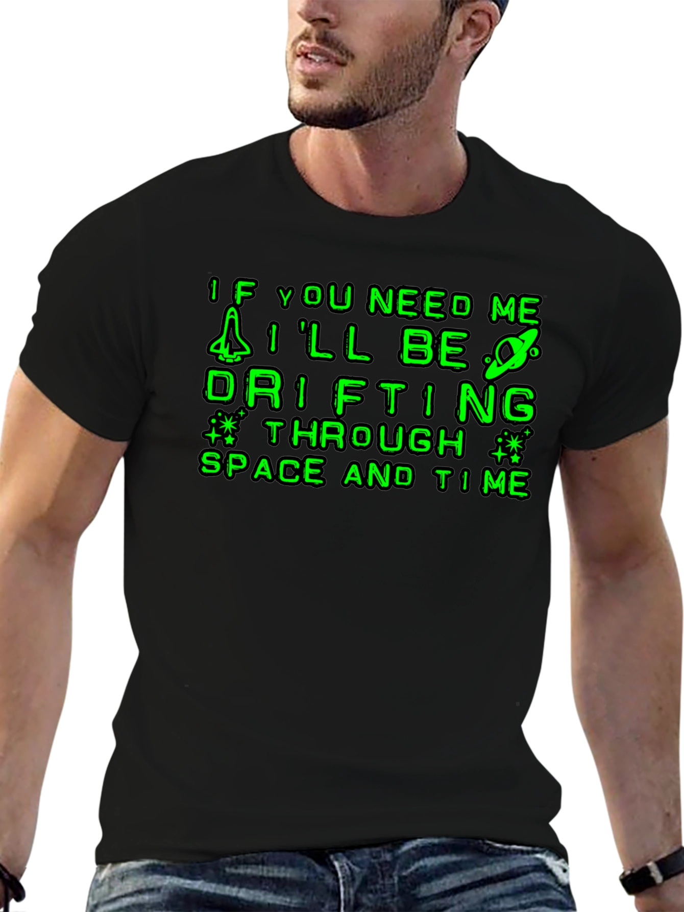 Black Drifting Through Space & Time Graphic T-Shirt view 6