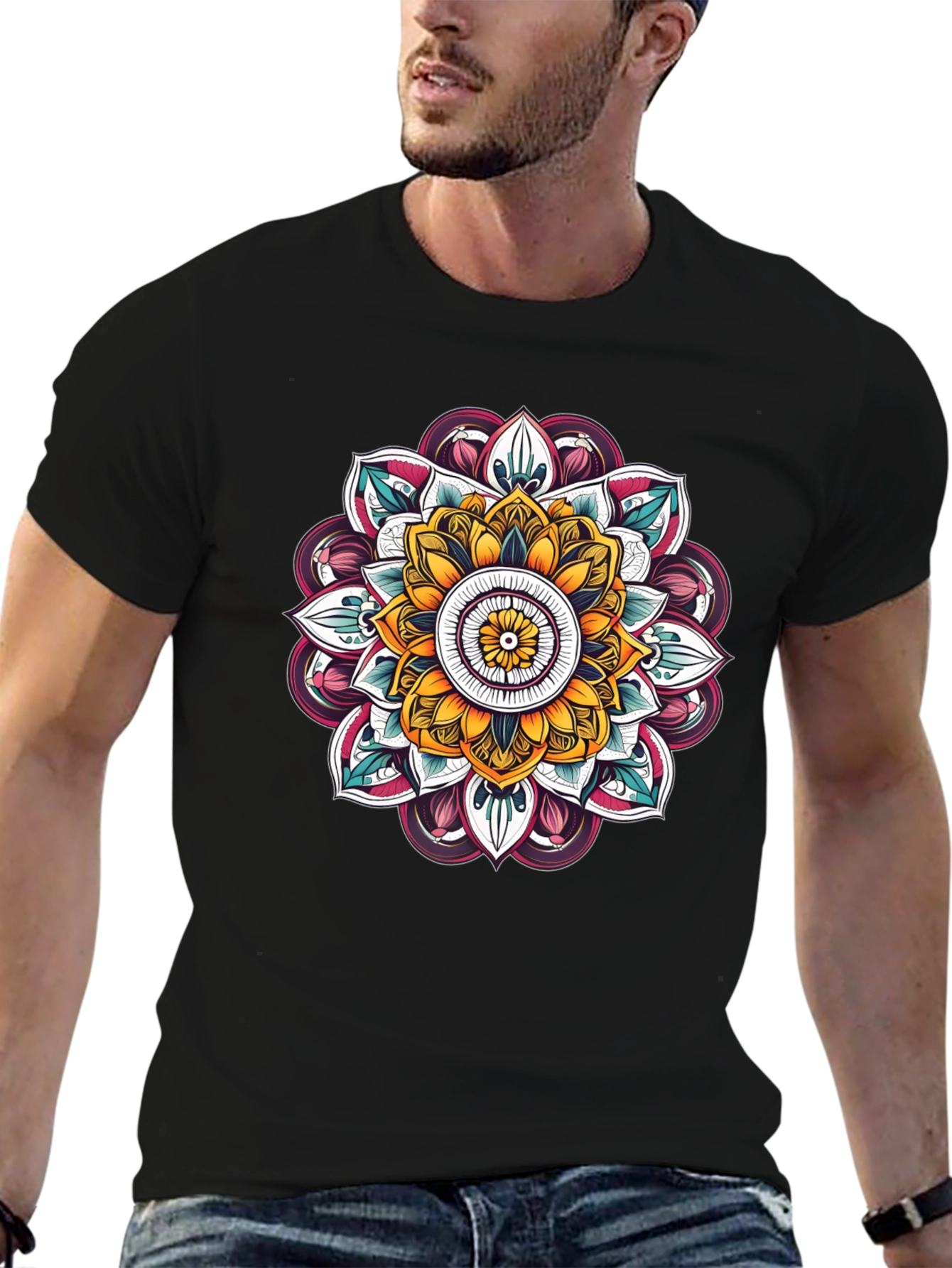 Black Mandala Graphic Black T-Shirt view 6
