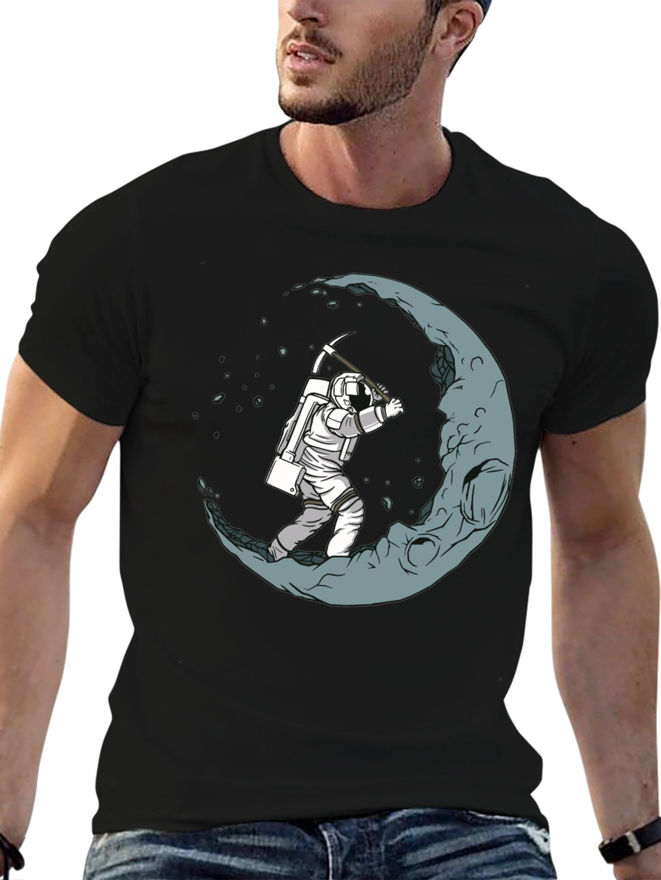 Black Astronaut Moon Mining Black T-Shirt view 6