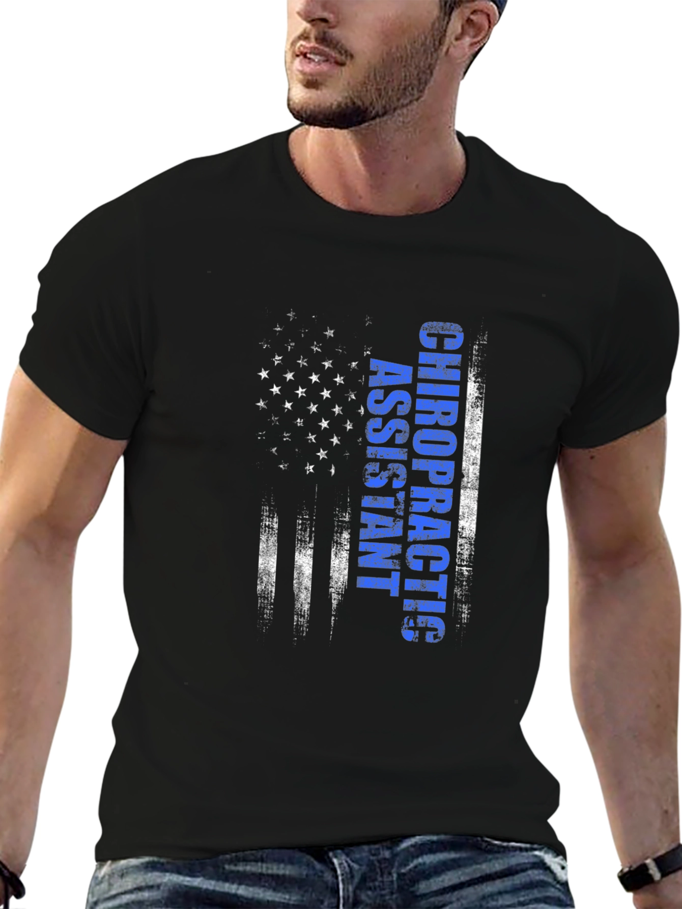 Black Chiropractic Assistant American Flag T-Shirt view 6