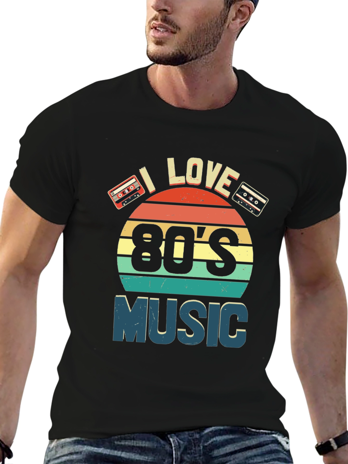 Black I Love 80's Music Retro Cassette T-Shirt view 6