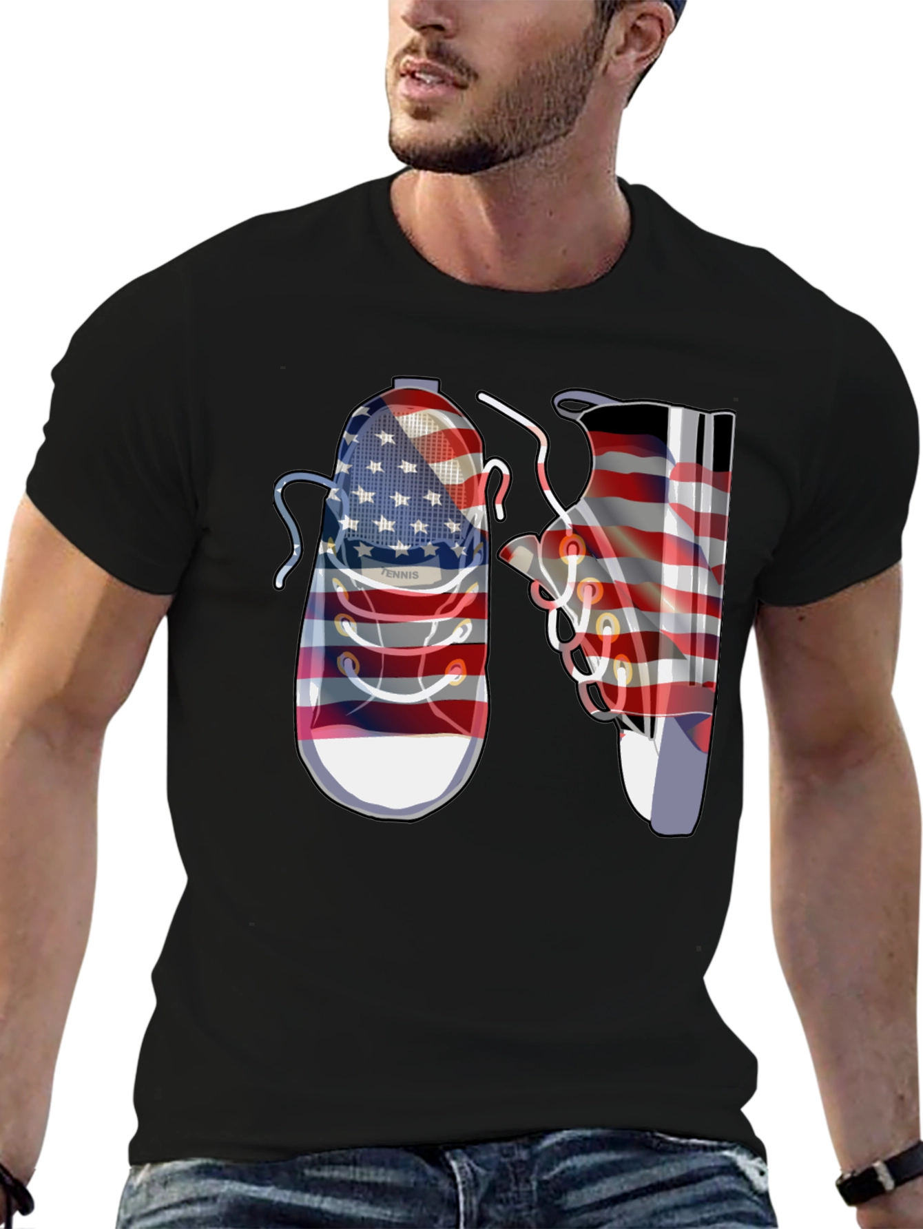 Black American Flag Shoes Graphic Tee view 6
