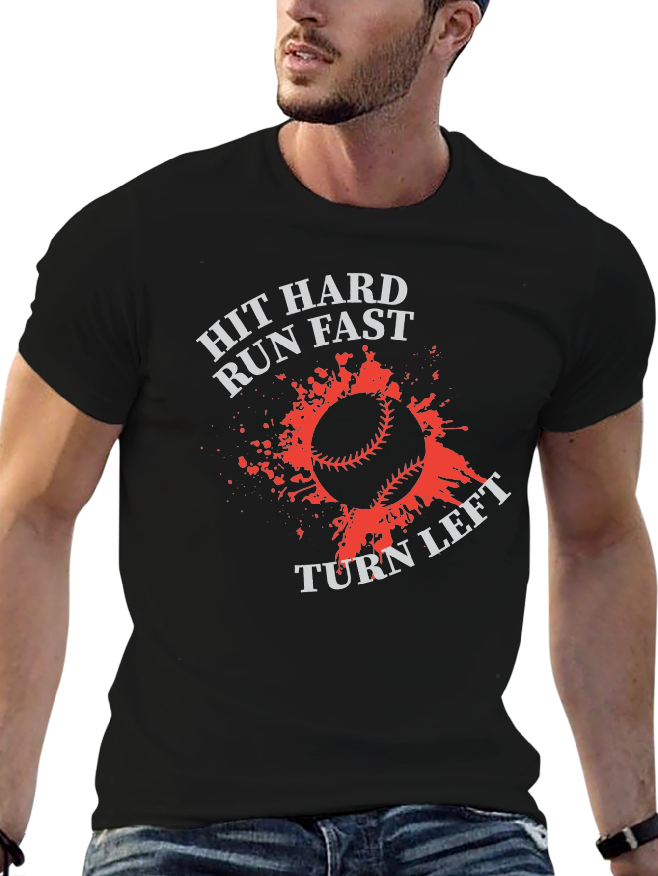 Black Baseball Graphic Tee: Hit Hard, Run Fast view 6