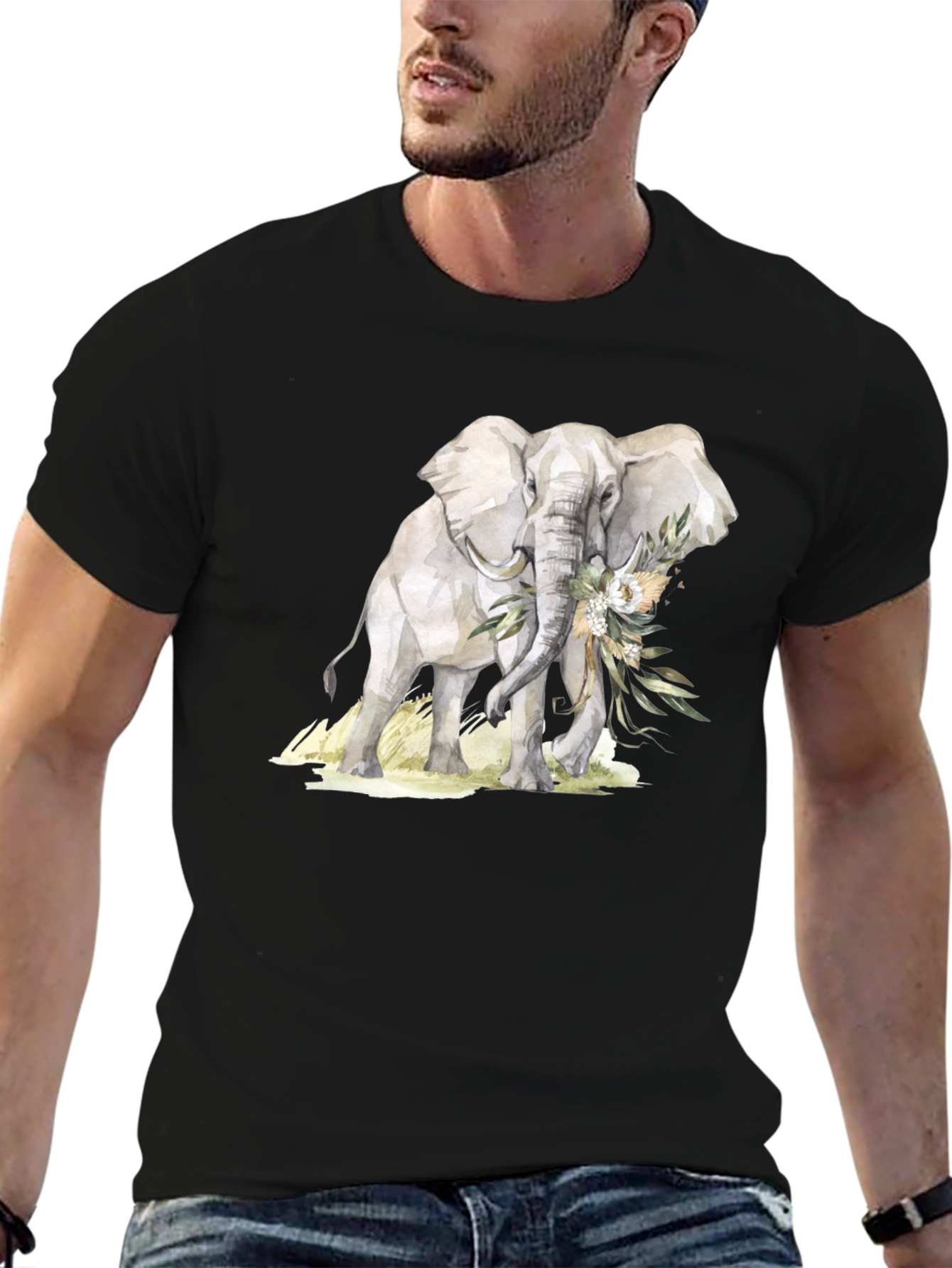 Black Elephant Floral T-Shirt - Stylish Graphic Tee view 6