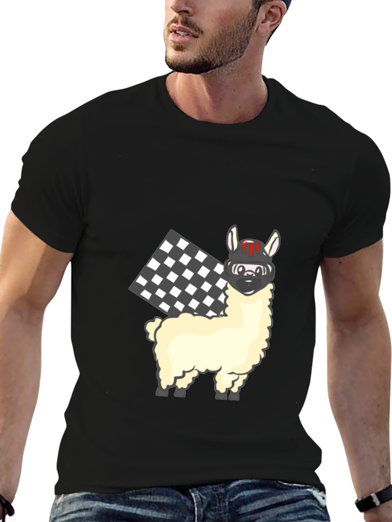Black Llama Racer Black T-Shirt view 6