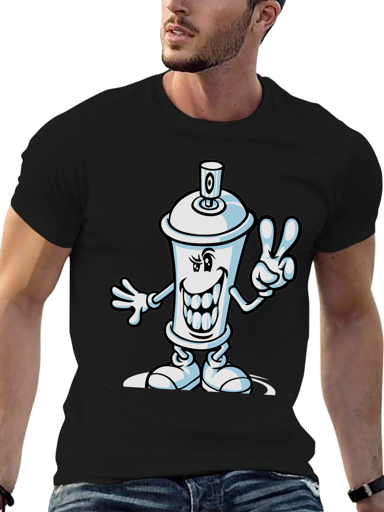 Black Cartoon Spray Paint Can Graphic Tee view 6