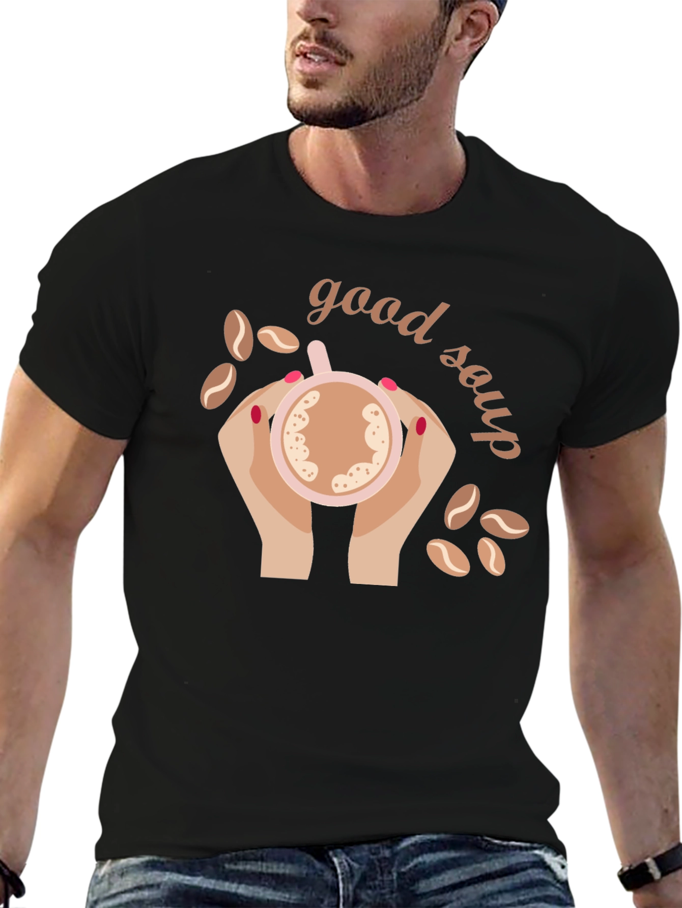 Black Good Soup Graphic T-Shirt | Novelty Coffee Lover Tee view 6
