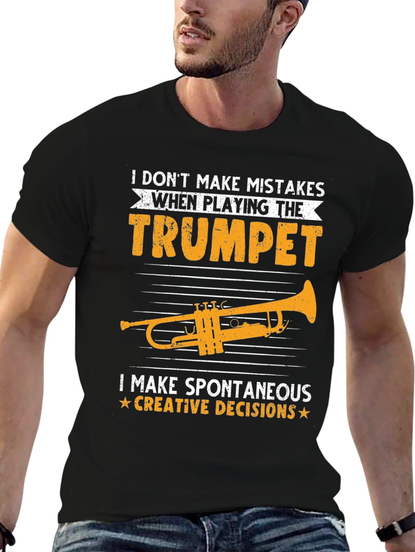 Black Trumpet Player T-Shirt - Spontaneous Creative Decisions view 6