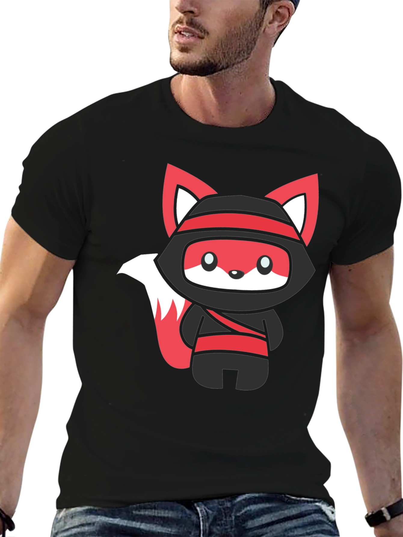 Black Ninja Fox Graphic Black T-Shirt view 6