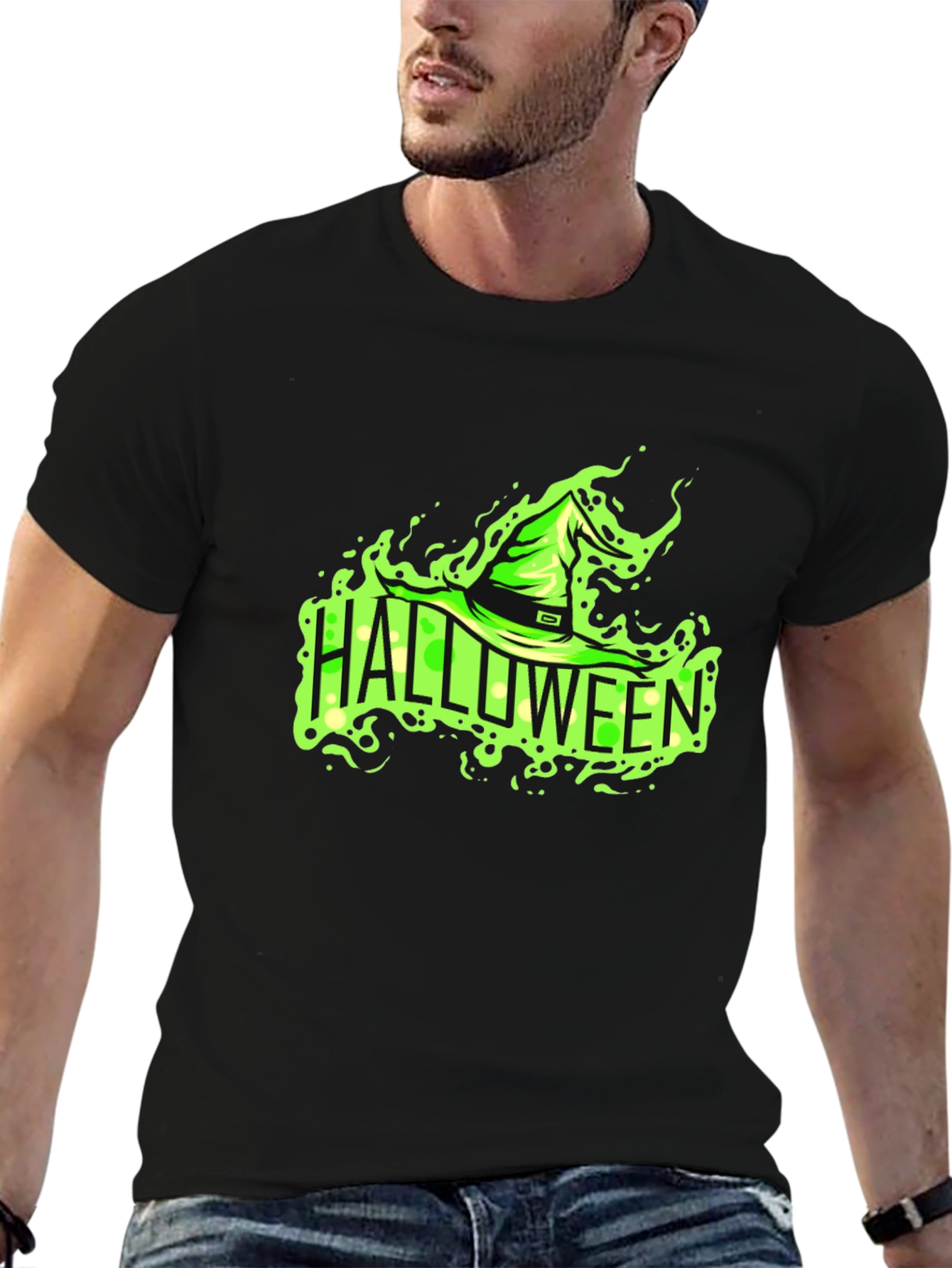 Black Halloween Witch Hat Graphic Tee view 6