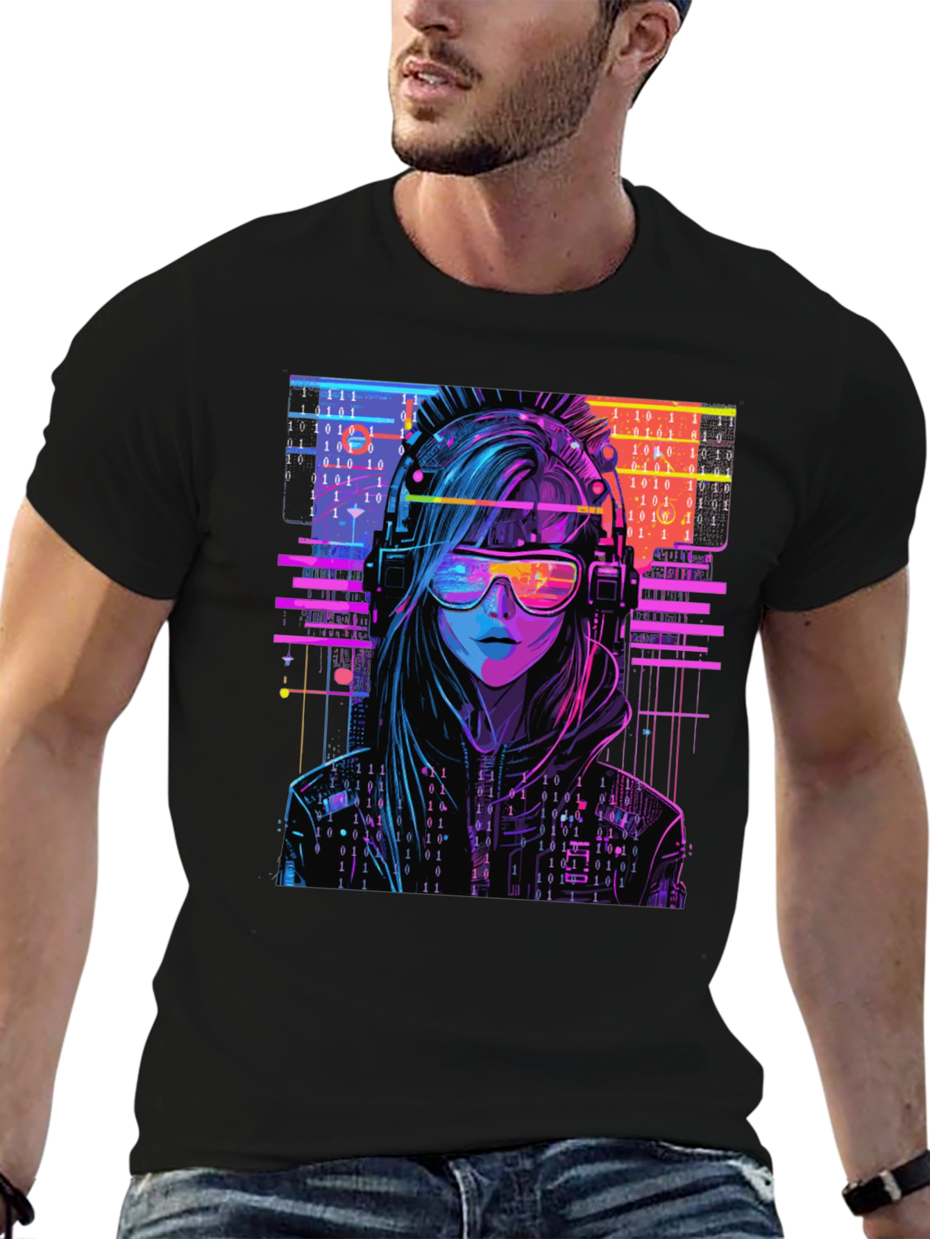 Cyberpunk Girl T-Shirt - Binary Code Design - 6