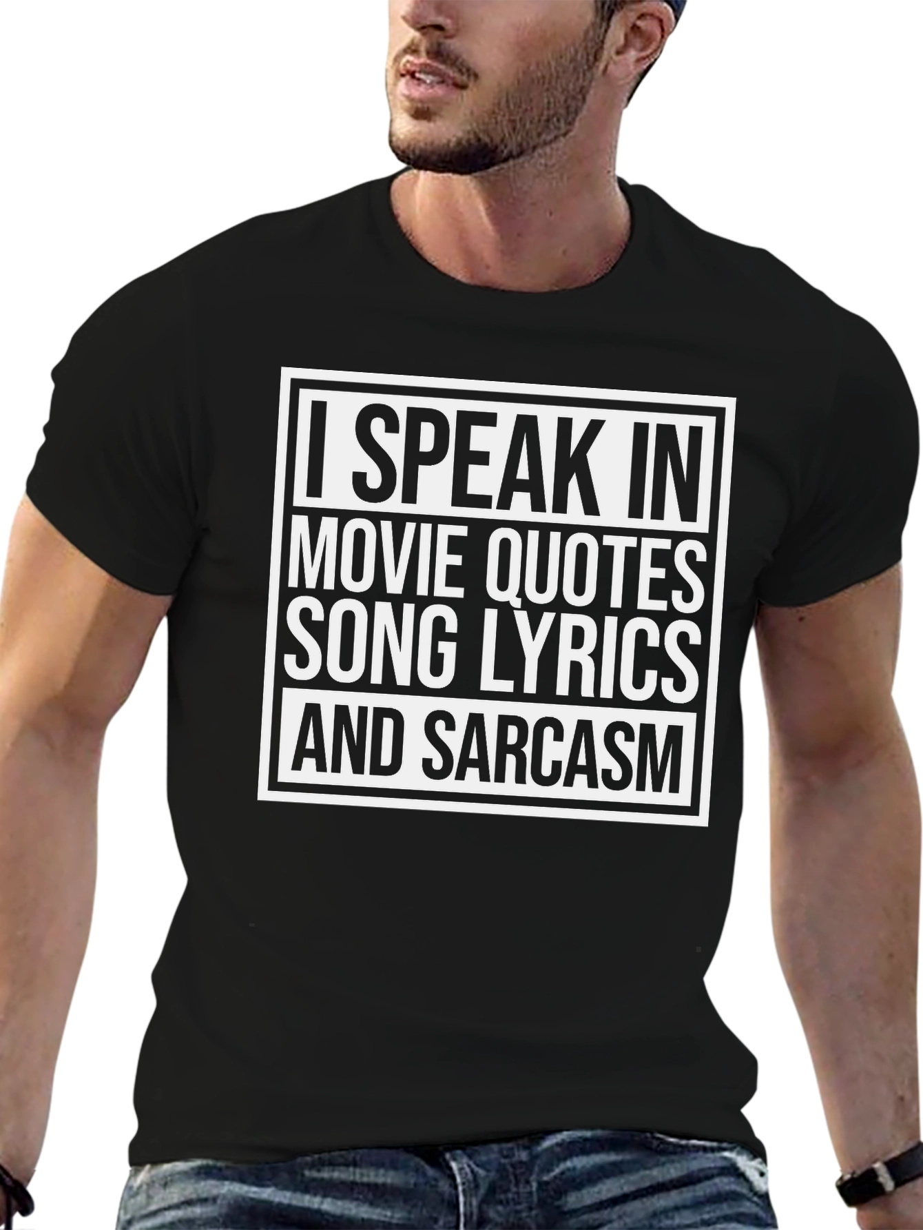 Black I Speak In Movie Quotes T-Shirt - Sarcastic Tee view 6