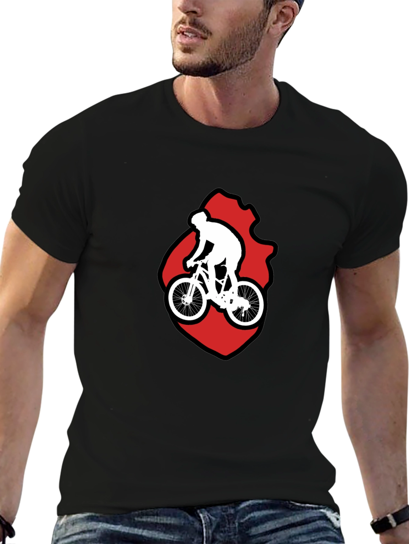 Black Cycling Graphic T-Shirt - Mountain Bike Rider Design view 6