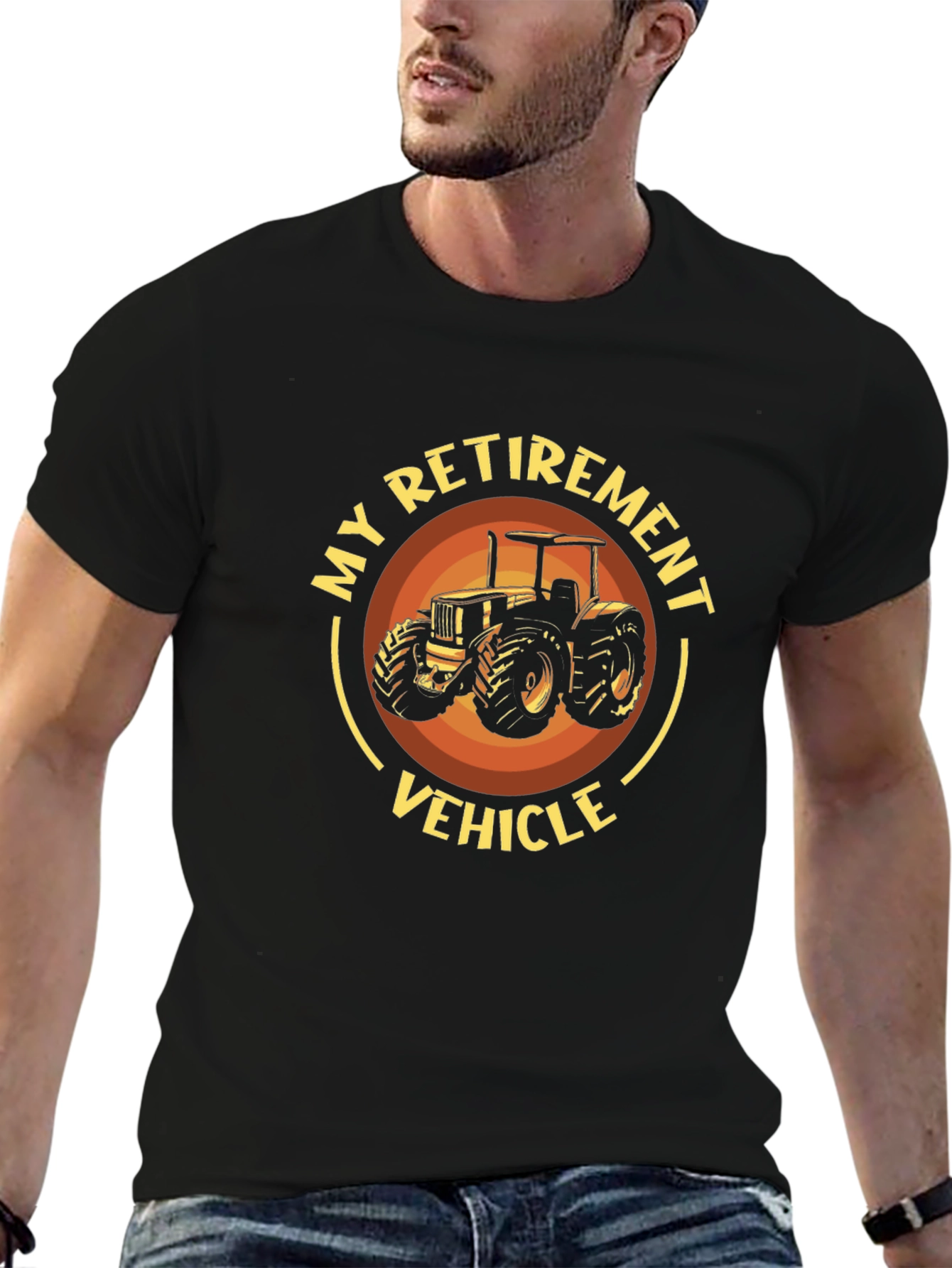 Black Retirement Vehicle Tractor Graphic T-Shirt view 6