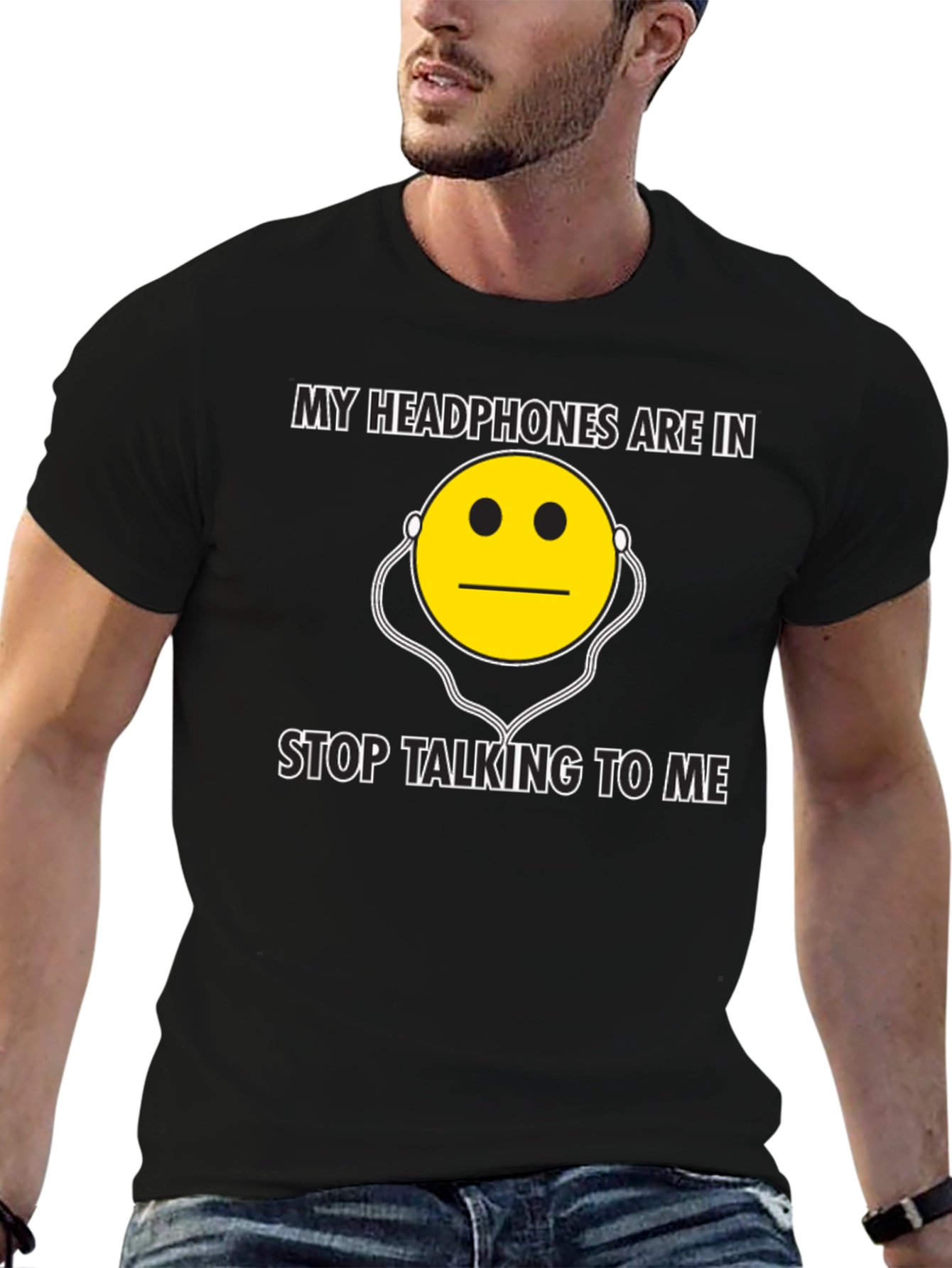 Black My Headphones Are In - Funny Graphic T-Shirt view 6