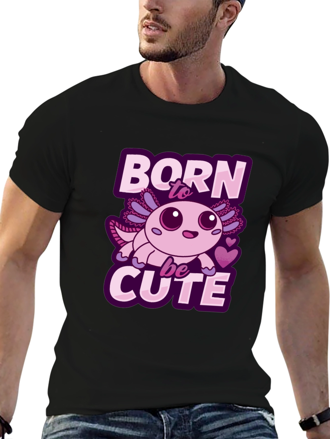 Black Born To Be Cute Axolotl T-Shirt view 6