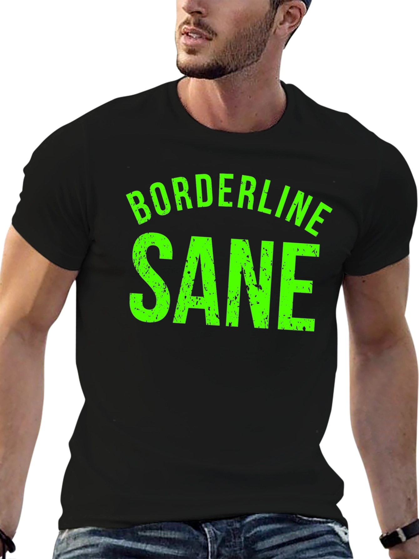 Black Borderline Sane Graphic Tee - Funny T-Shirt view 6