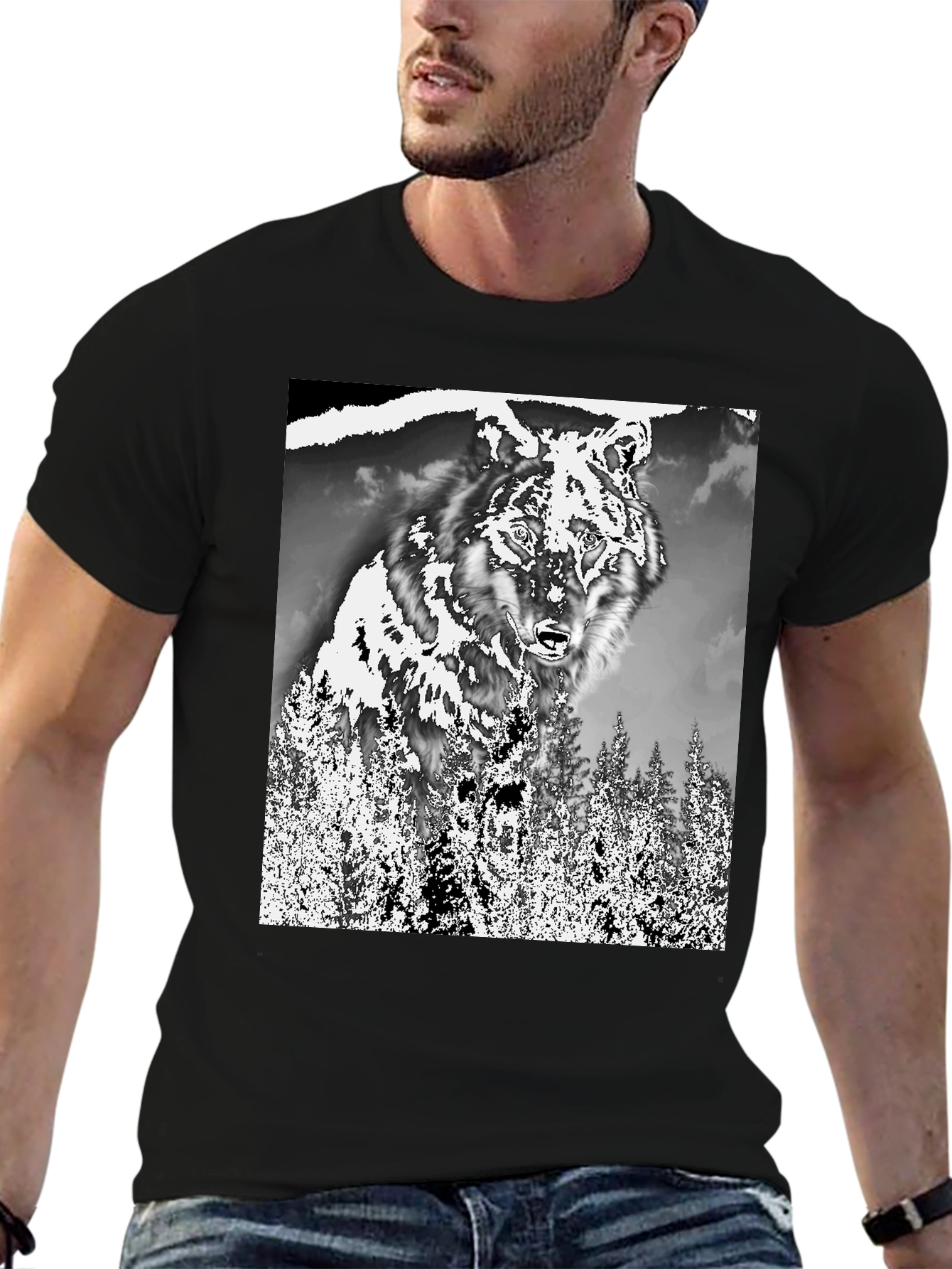 Black Wolf in the Woods Graphic Tee - Black view 6