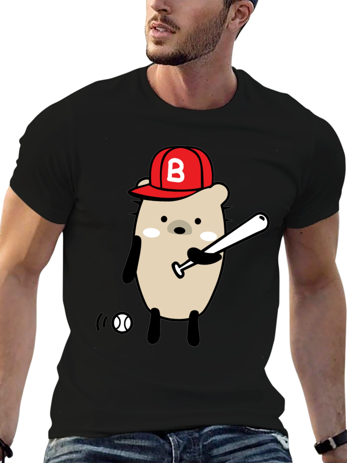 Black Baseball Bear Black T-Shirt view 6