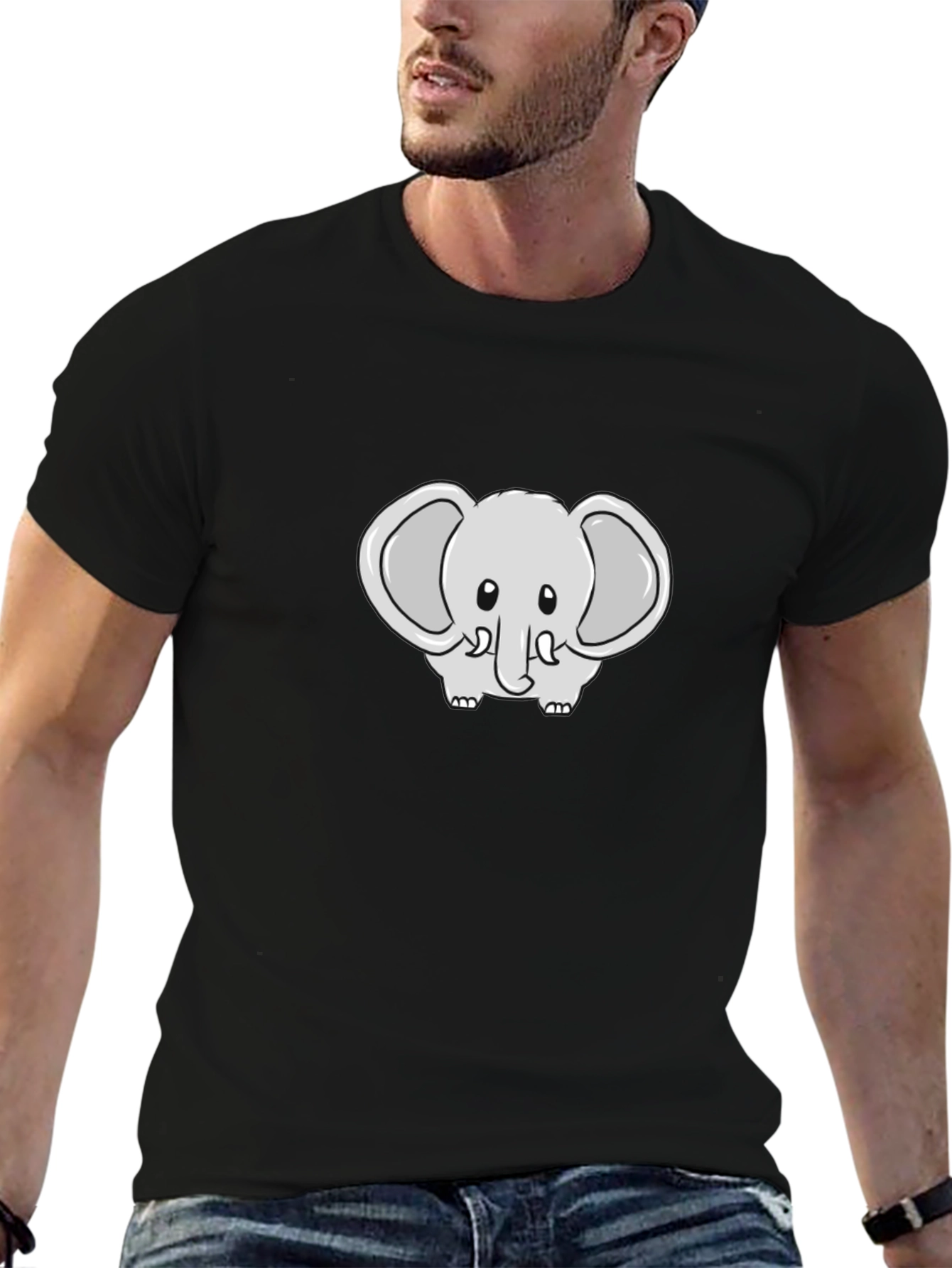 Black Cute Elephant Graphic Tee - Soft Cotton Blend view 6