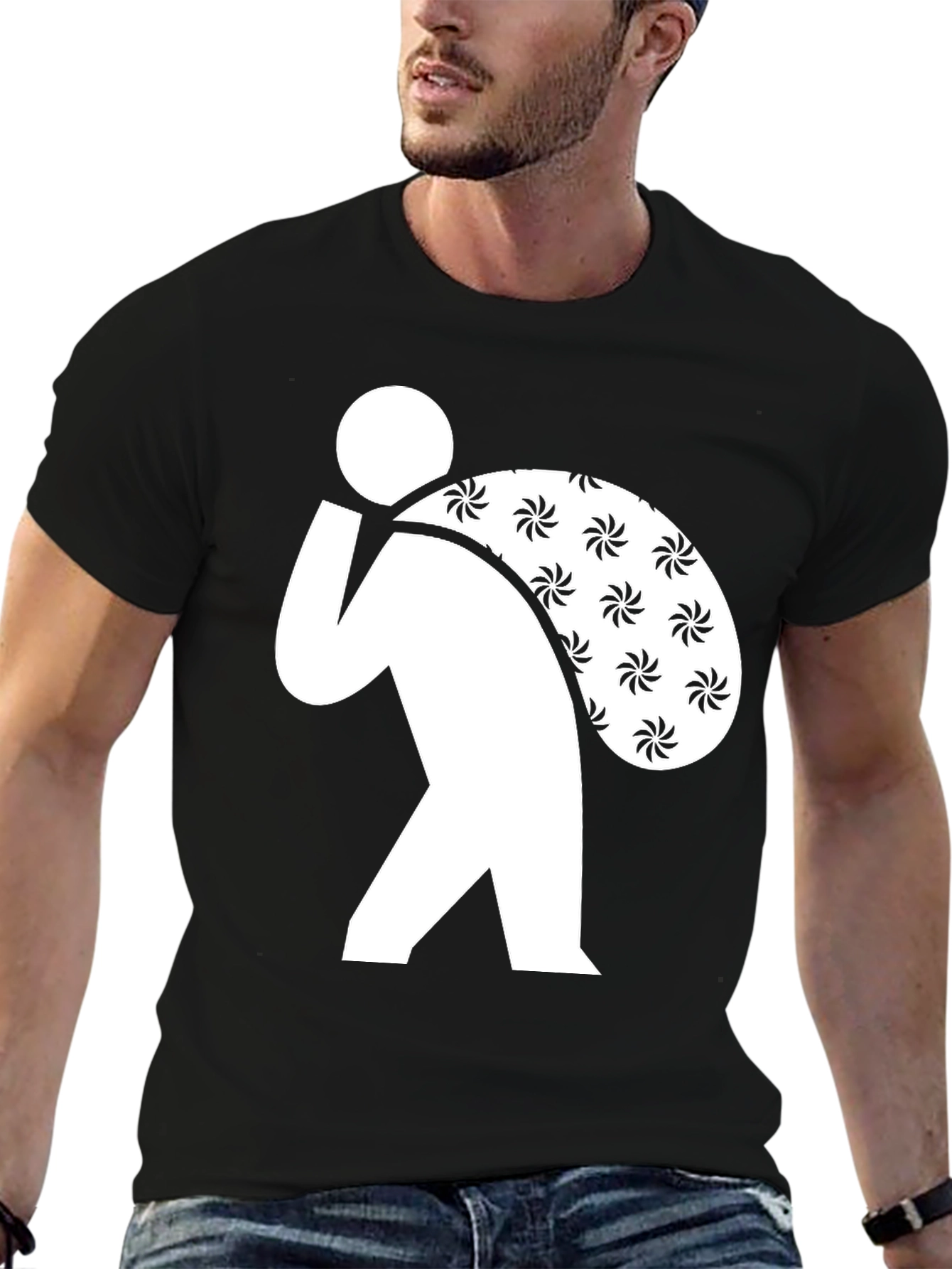 Black Novelty Thief Swirls Sack T-Shirt view 6