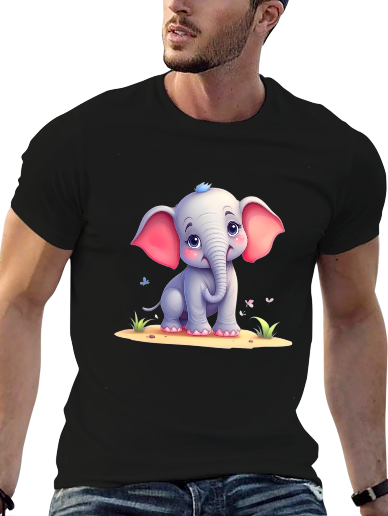 Black Cute Elephant Graphic Tee - Black view 6
