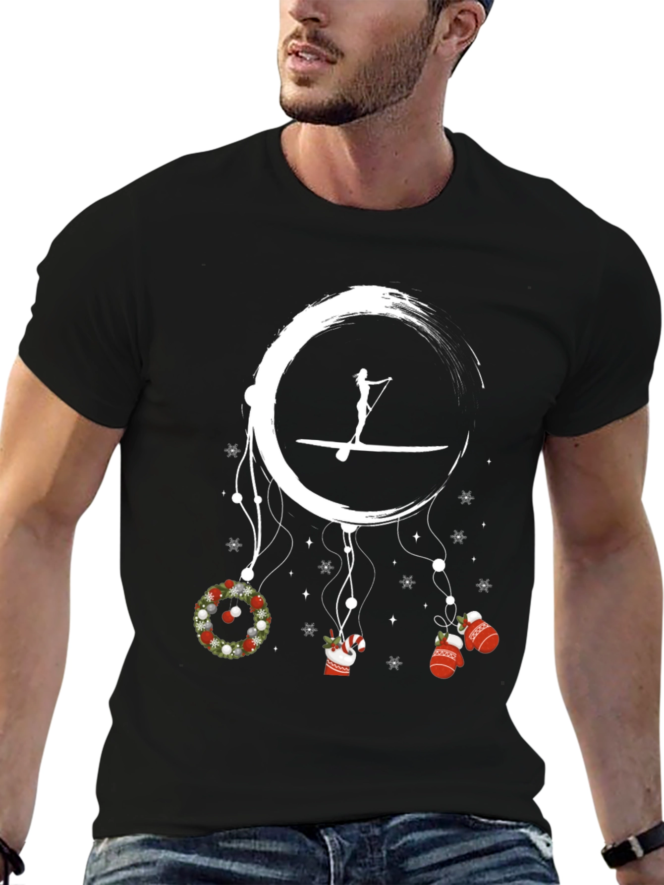 Black Paddleboard Christmas Dream T-shirt view 6