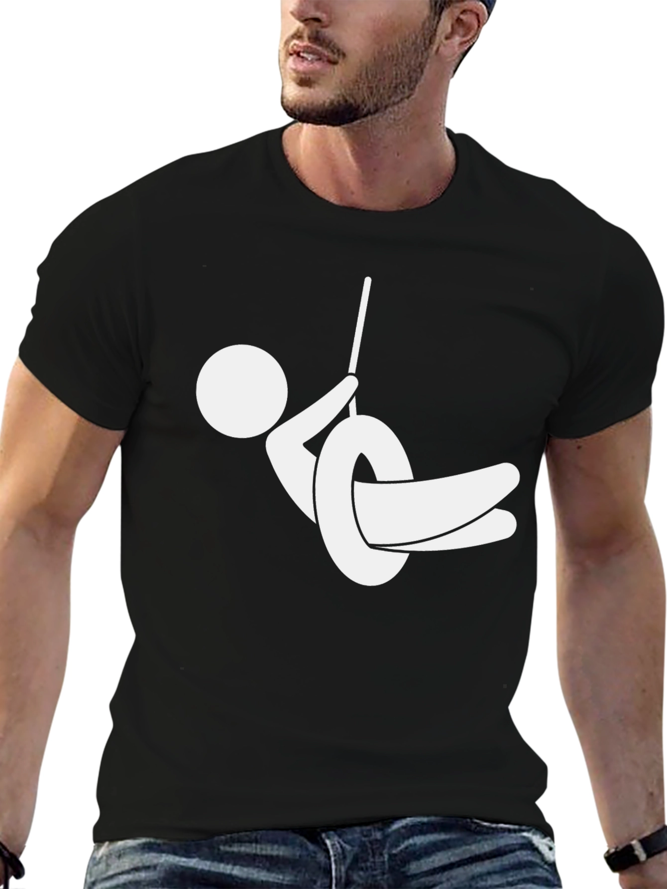 Black Stick Figure Tire Swing Graphic Tee - Black view 6