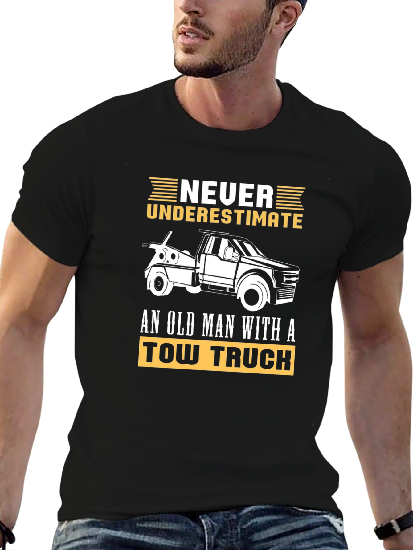 Black Never Underestimate Old Man Tow Truck T-Shirt view 6