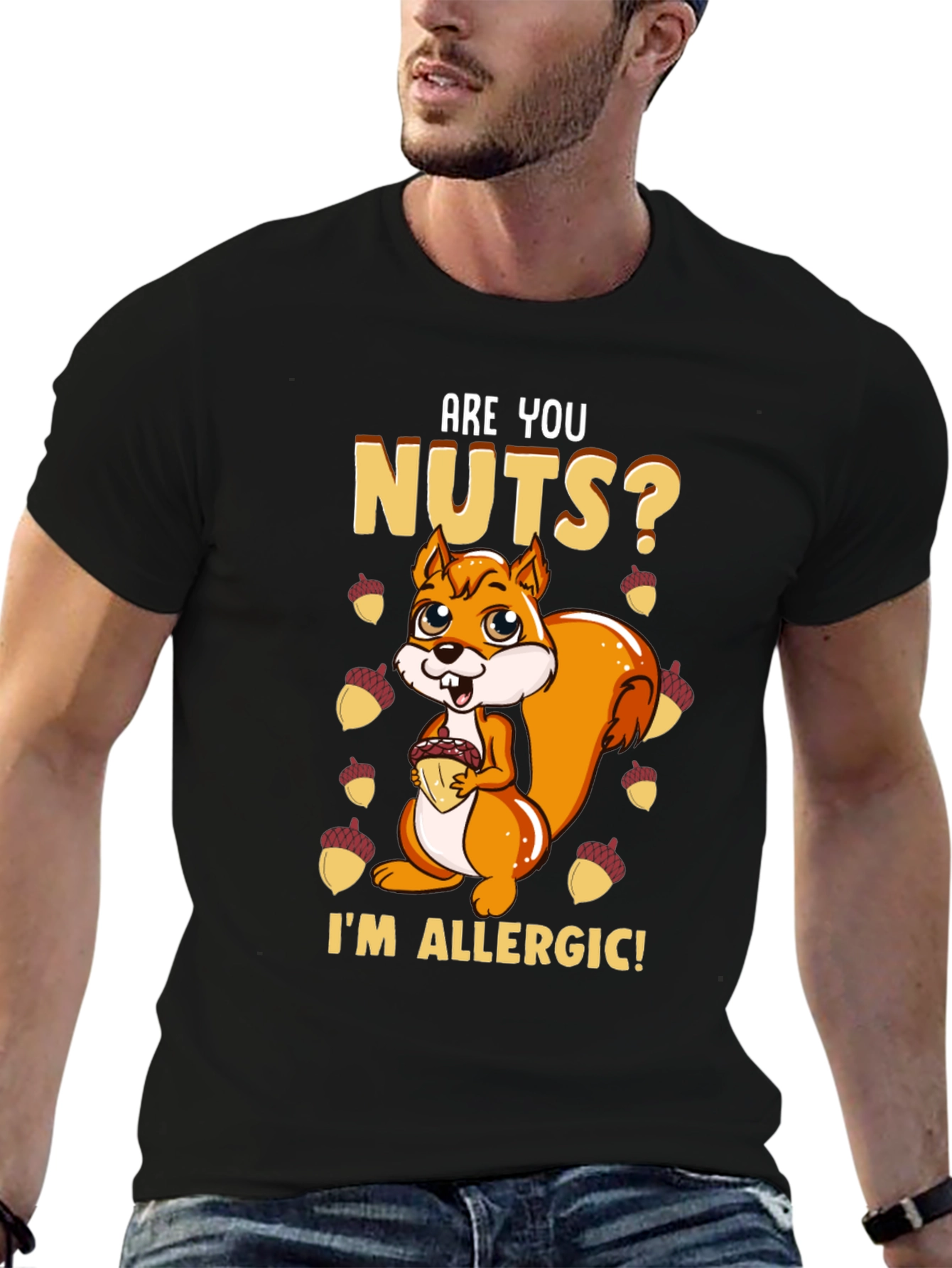 Black Funny Squirrel Nut Allergy T-Shirt view 6