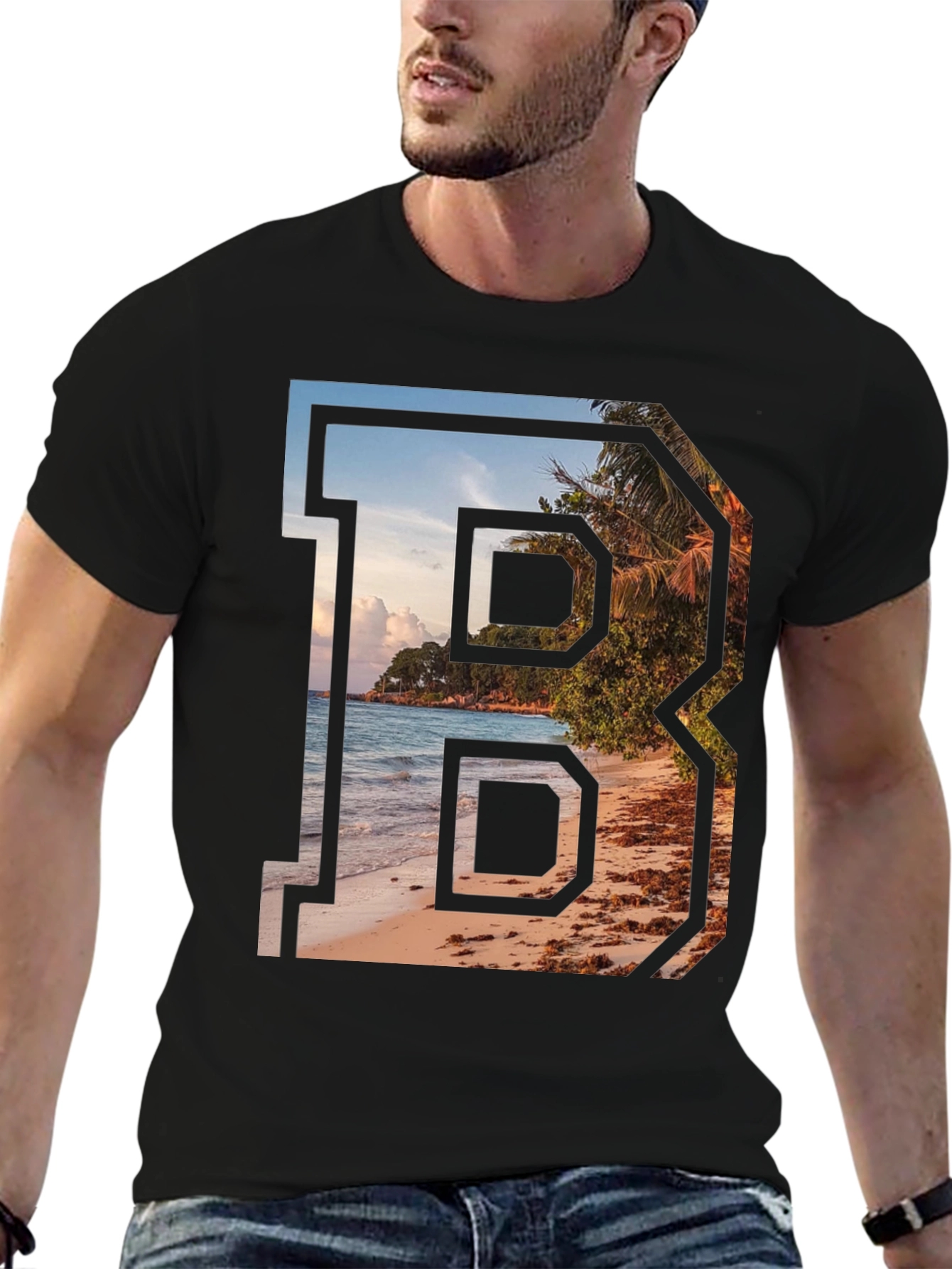 Beach Letter B Graphic Tee - Tropical Getaway Shirt - 6
