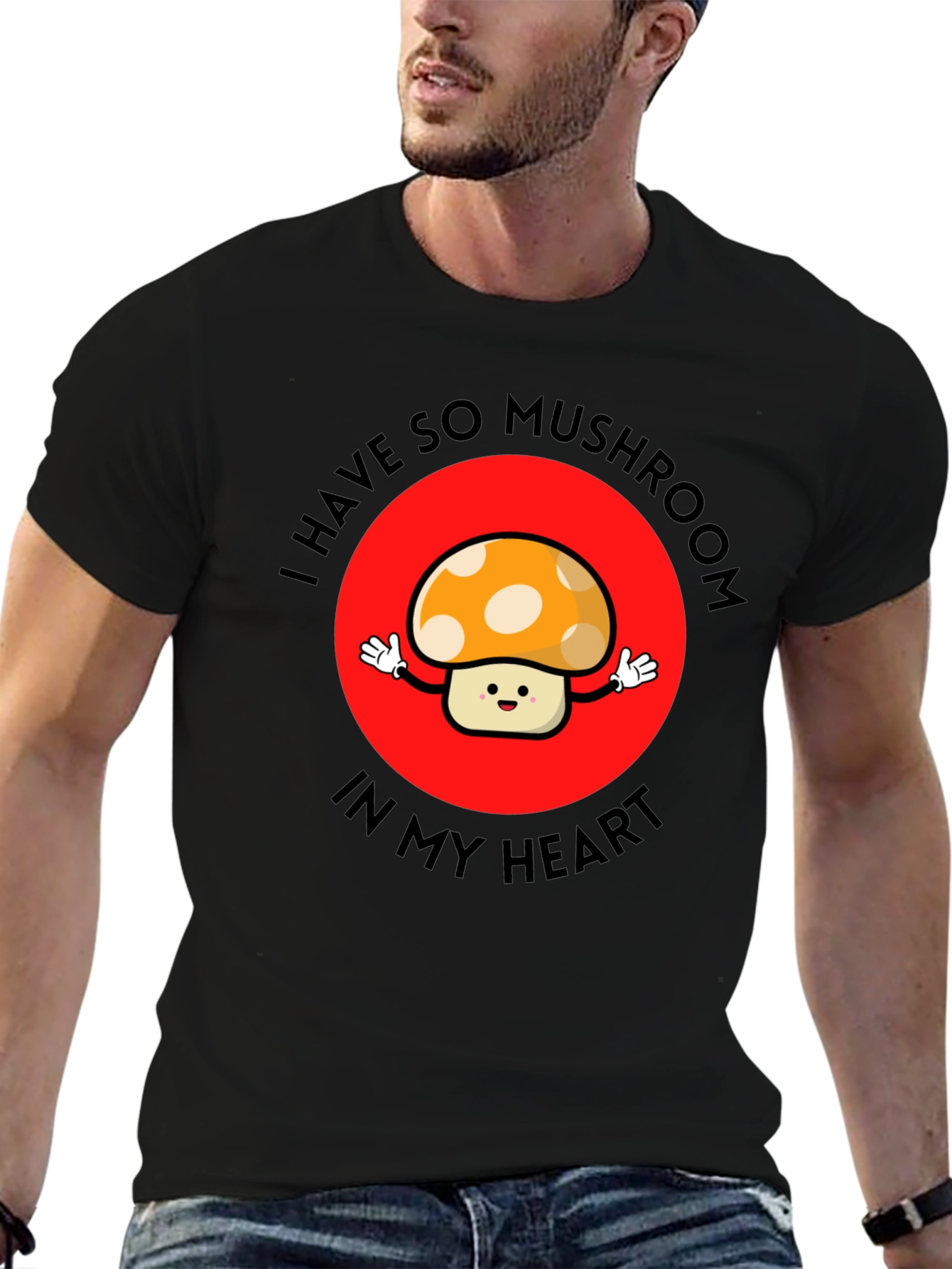Black Mushroom Heart Graphic Tee - Cute & Playful T-Shirt view 6