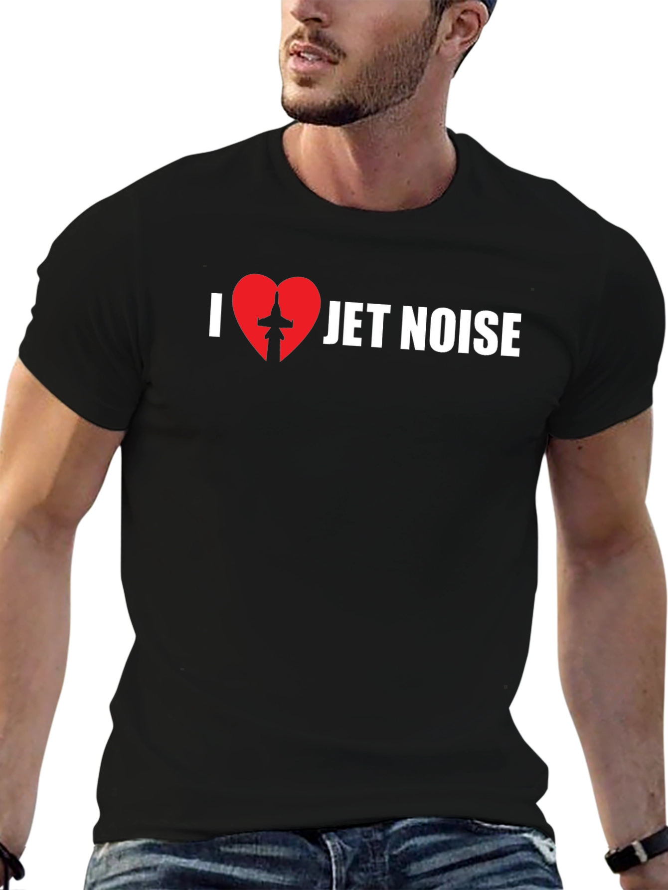 Camiseta Negra \u0026quot;I ❤️ Jet Noise\u0026quot; - Para Amantes de la Aviación, image size:1340x1785