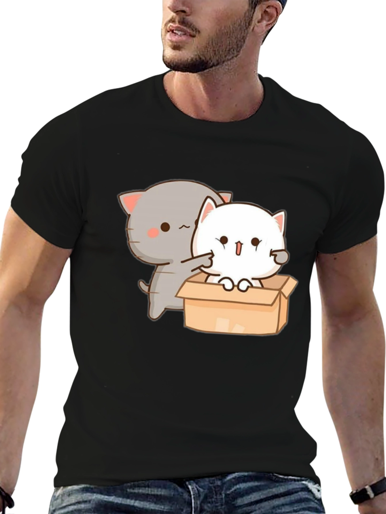 Black Cute Cat in Box Graphic T-Shirt view 6