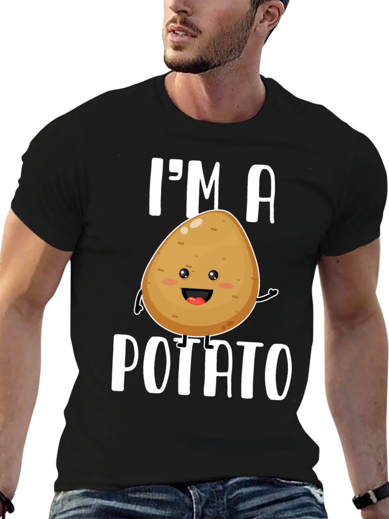Black I'm a Potato Funny Graphic Tee Shirt view 6