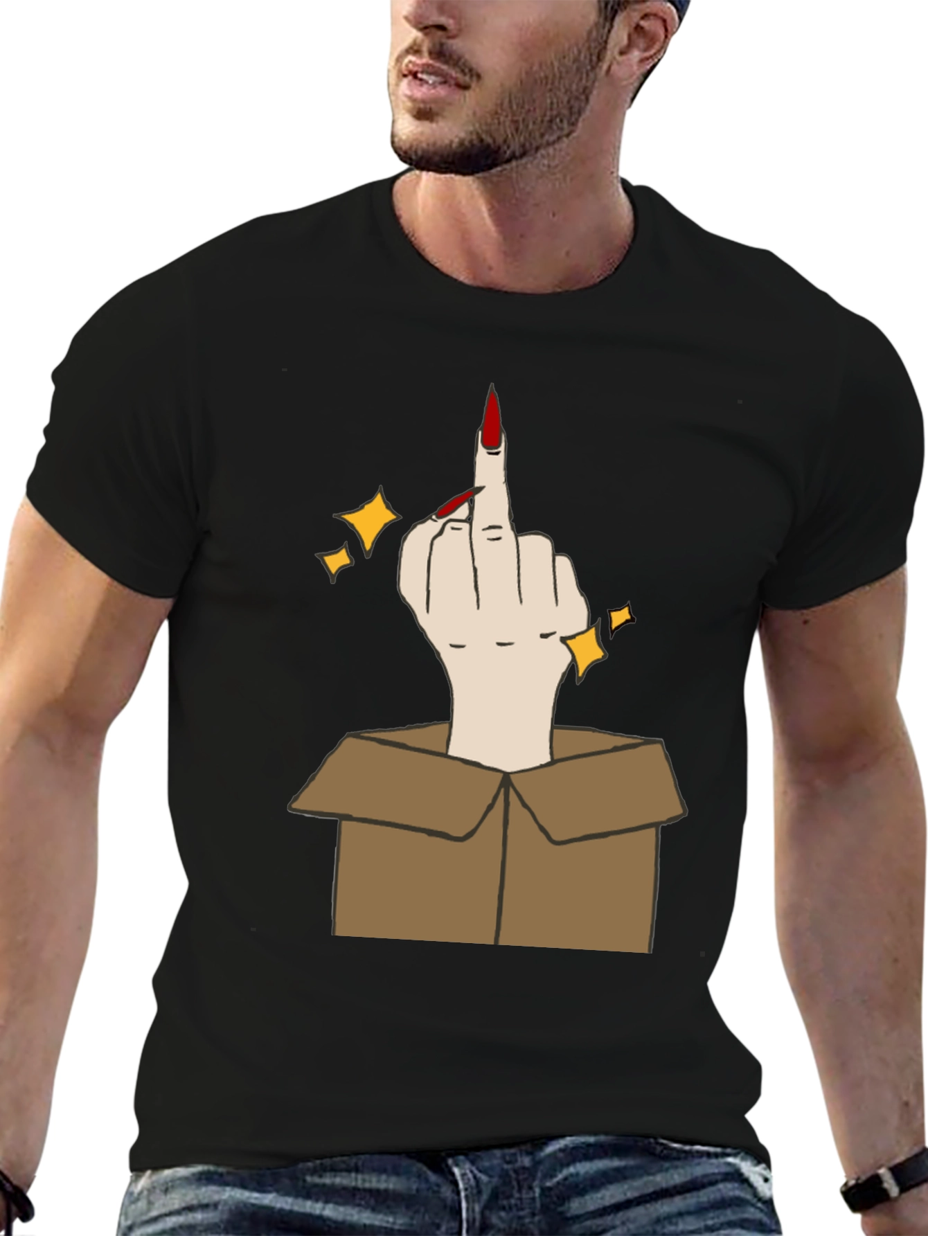 Black Middle Finger in a Box Graphic Tee view 6