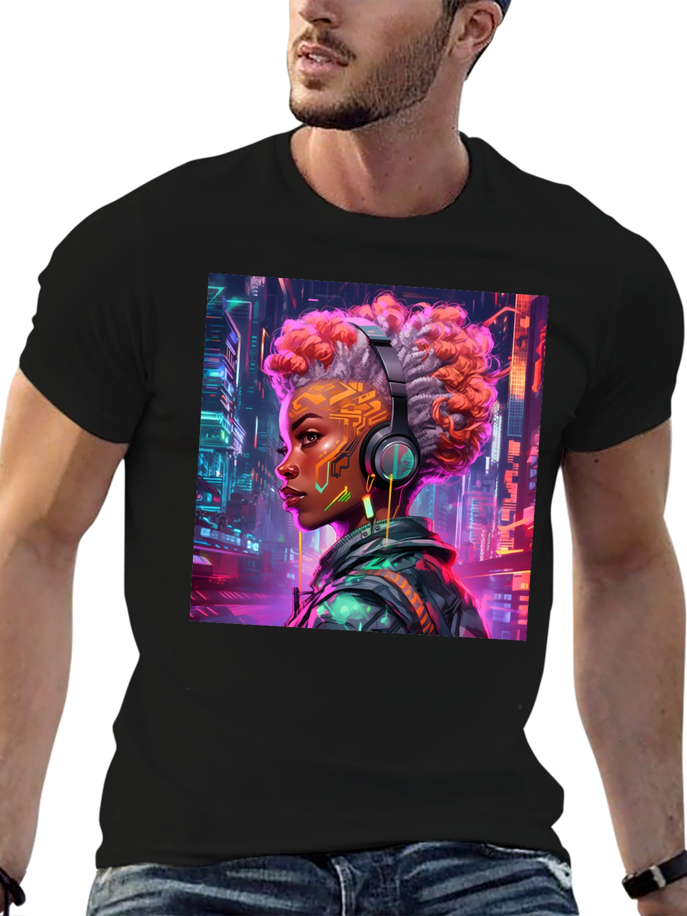 Black Cyberpunk Girl Graphic Tee - Futuristic Style view 6