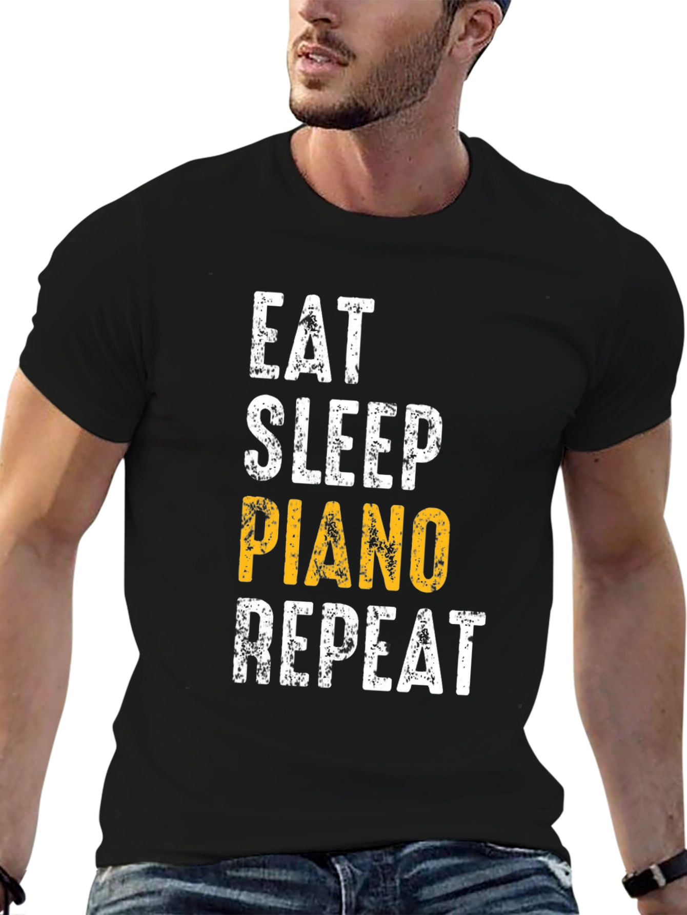 Black Eat Sleep Piano Repeat Black Graphic Tee view 6