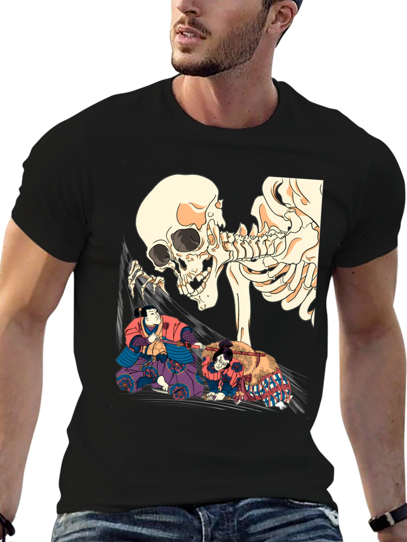 Black Skull & Sumo Wrestler Graphic T-Shirt view 6