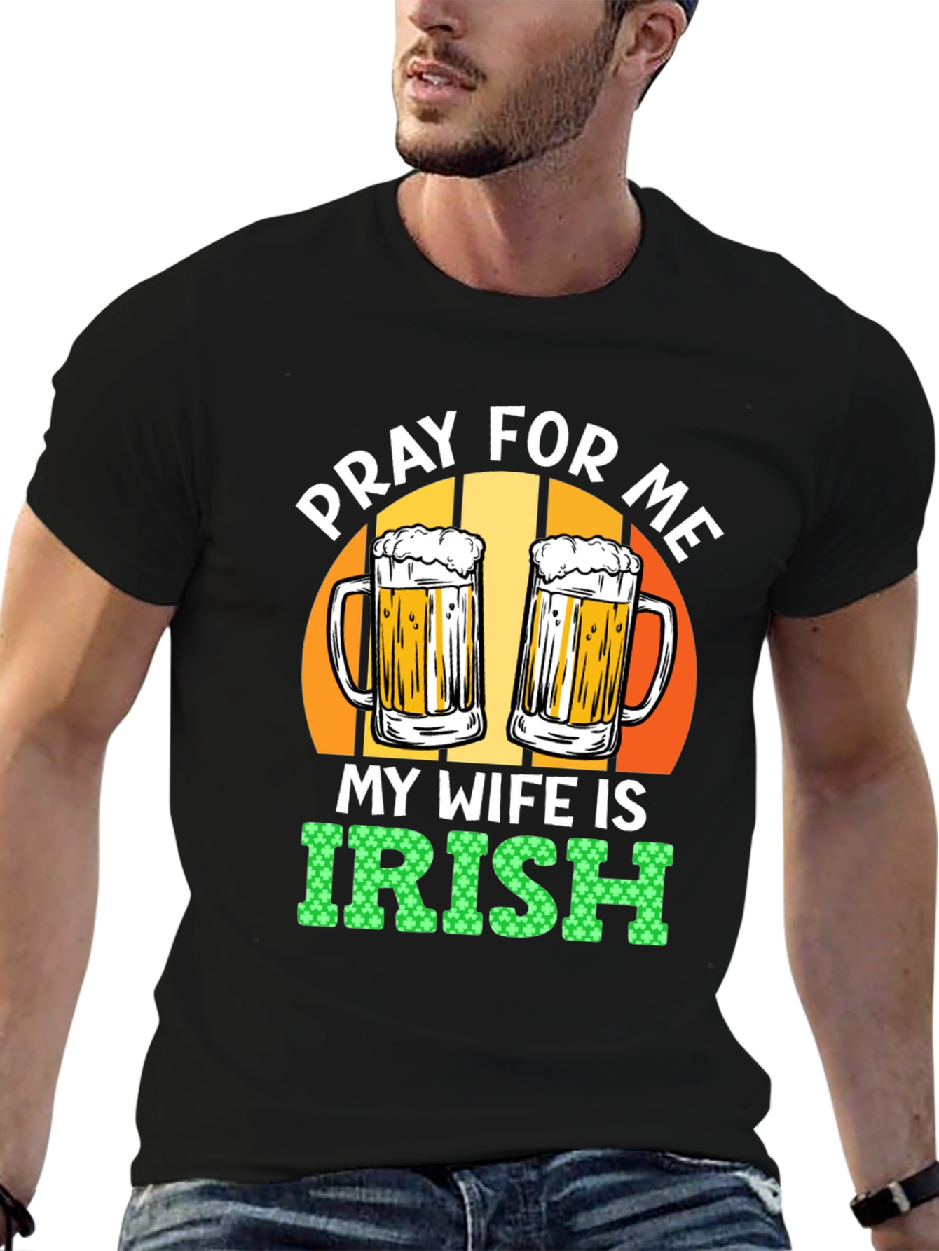 Black Pray For Me My Wife is Irish Graphic Tee view 6