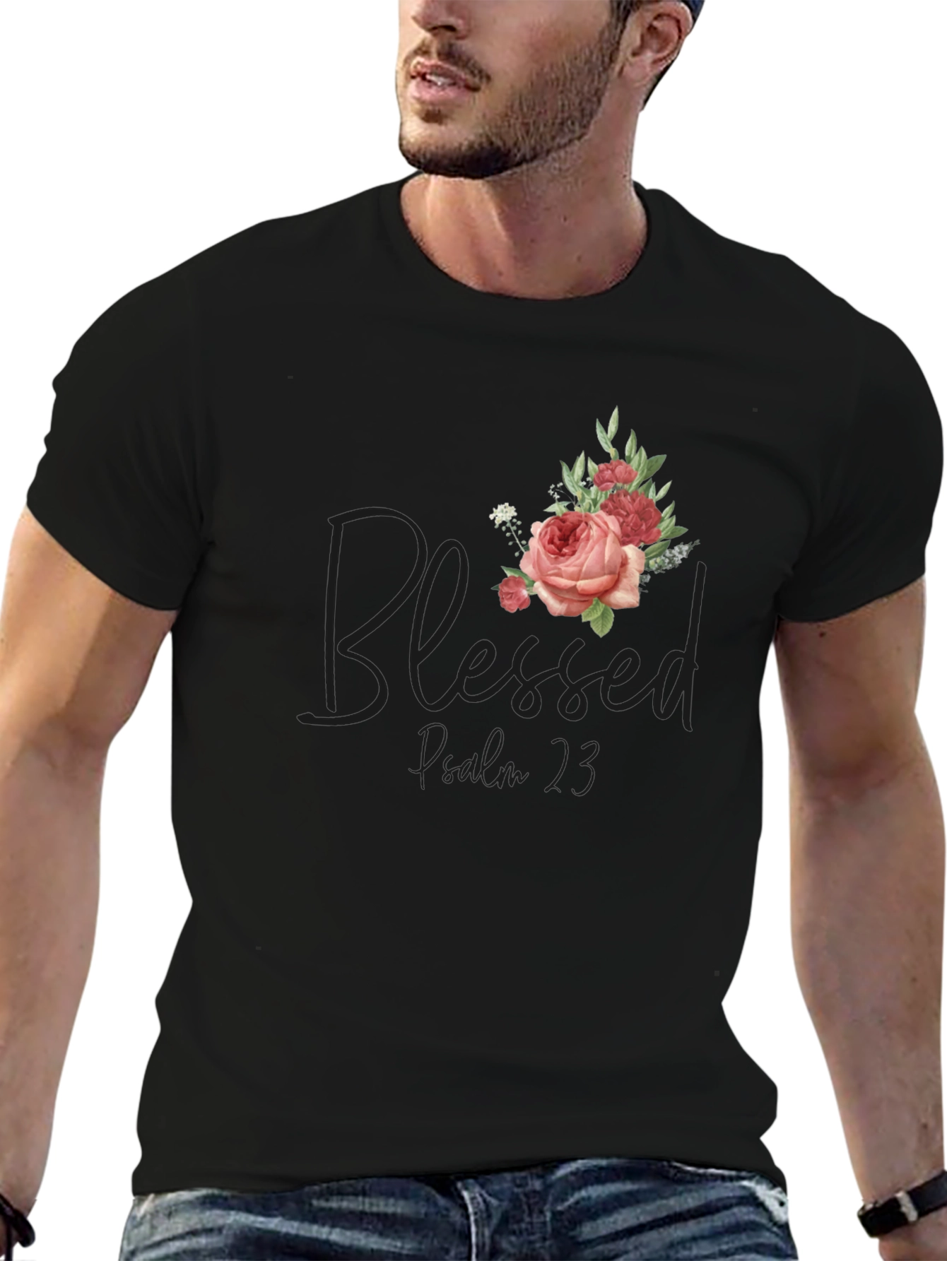 Black Blessed Proverbs 3:5 Floral T-Shirt view 6