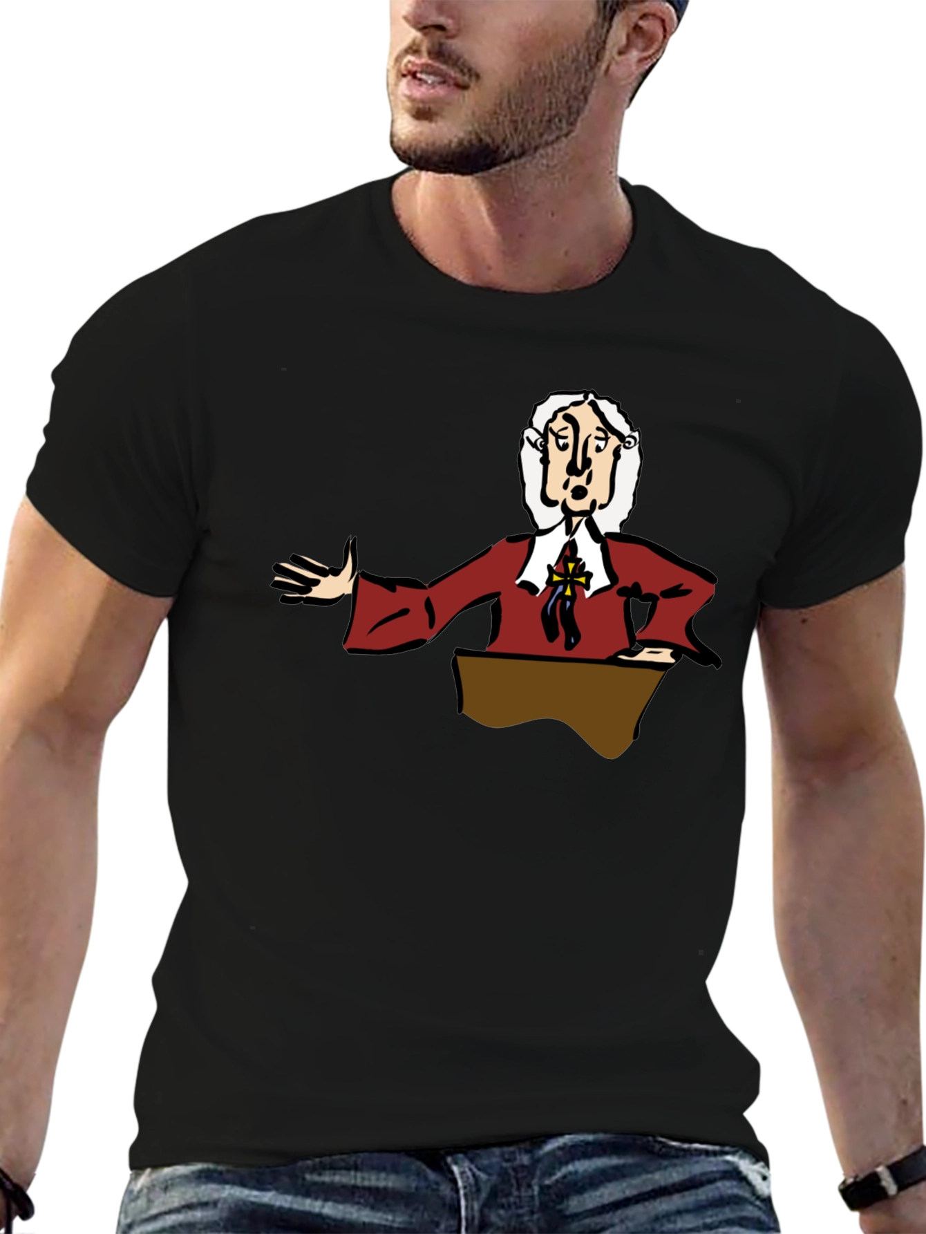 Black Cartoon Preacher Black T-Shirt view 6